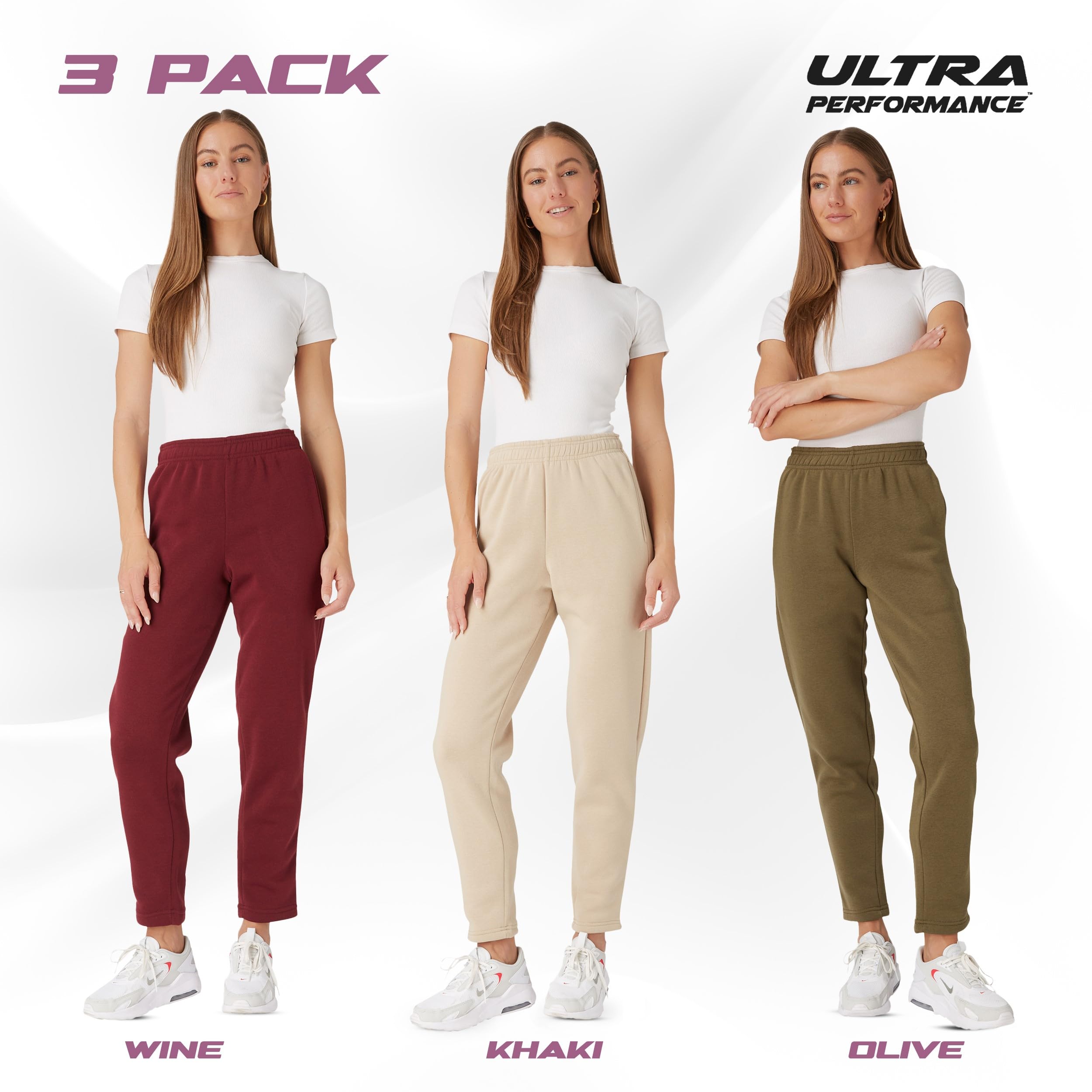 Ultra Performance Women's Sweatpants - 3 Pack Open Bottom Lounge Pants for Women (Plus Size) | Soft & Comfortable Joggers for Yoga, Running & Casual Wear