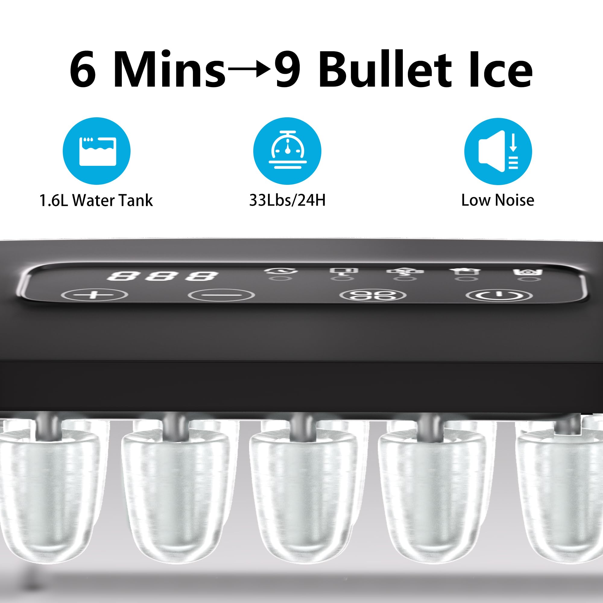 Portable Countertop Ice Maker Machine - 9 Ice Cubes in 6 Minutes, 33 Lbs Daily Output, 2 Size Options, Self-Cleaning & Ultra Quiet - Perfect for Home, Office, Kitchen, RV, Camping & Outdoor Parties (Stainless Steel)