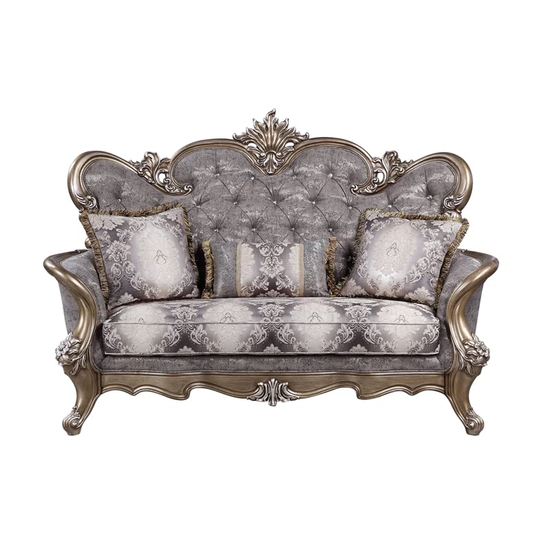 Acme Elozzol Loveseat with Pillows - Fabric & Bronze Finish for Living Room