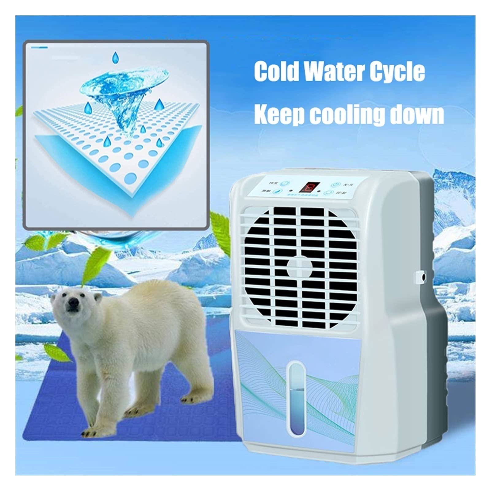 Mattress Cooler Pad with Air-Conditioning Fan & Water Cooling System - Portable Bed Cooling Pad for Hot Sleepers, Outdoor Camping & Home Use - Compatible with Mobile Power (Double Size, Blue)