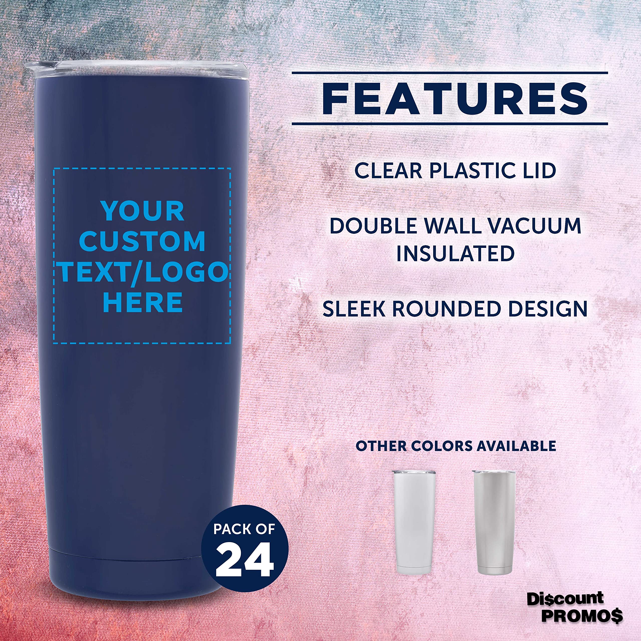 24-Pack Custom Stainless Steel Coffee Tumblers 20oz - Double Wall Insulated Personalized Bulk Coffee Cups - Perfect for Office, Cafes, Gifts & Travel - Blue