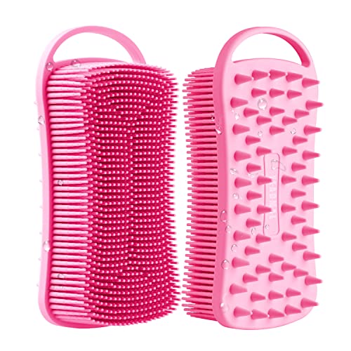 Exfoliating Silicone Body Scrubber & Scalp Massager - 2-in-1 Bath & Shampoo Brush for Men, Women & Babies with Sensitive Skin | Easy to Clean, Creates Rich Lather, Hygienic Design | Perfect for Shower, Spa & Daily Skincare Routine (Pink, 1 Pack)