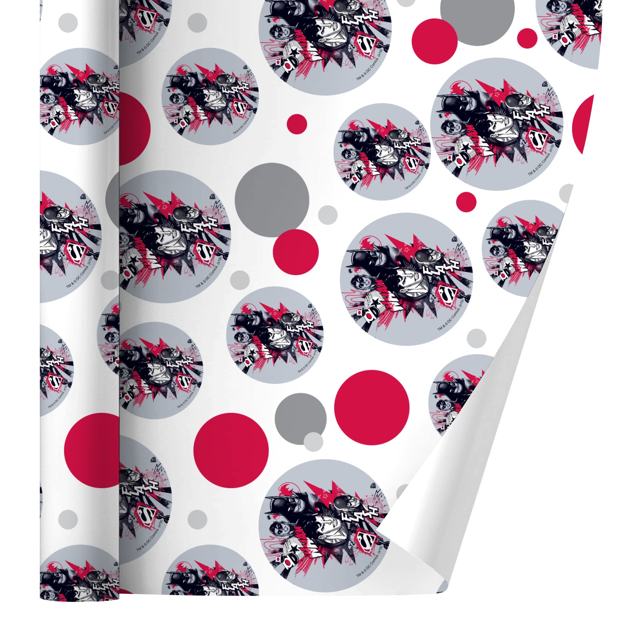 Justice League Character Heads Gift Wrap Wrapping Paper Roll - 50in x 10ft DC Superhero Wrapping Paper for Birthday, Christmas Gifts & Party Decorations