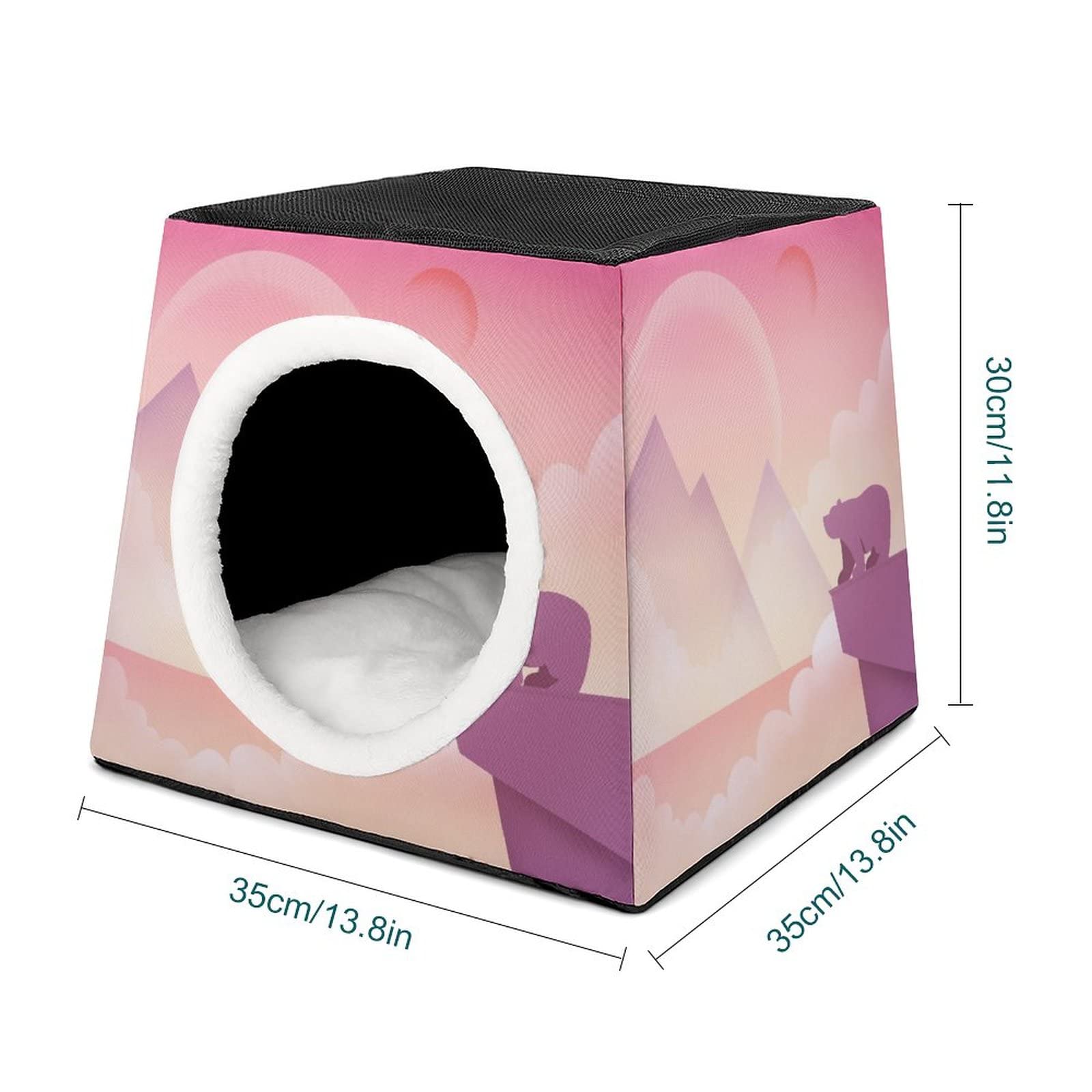 Cozy Printed Cat Bed & Sofa - Indoor Cat House with Soft Pillow for Kittens & Small Dogs | Polar Bear Sunset Design | Perfect for Living Room, Bedroom & Pet Nook