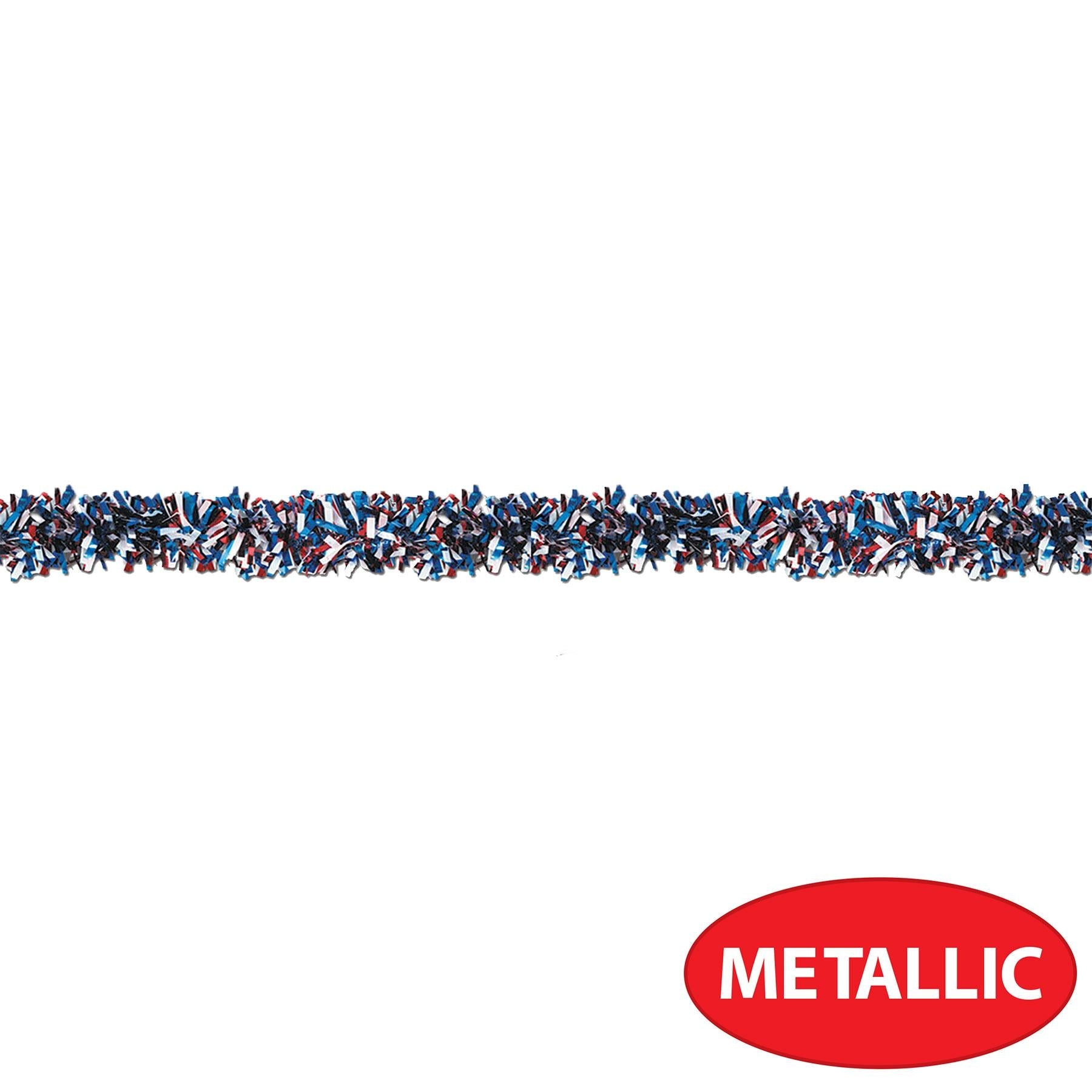 12 Pack Beistle 6-Ply Metallic Party Garland - Red, White & Blue Patriotic Decor for Independence Day, Christmas & Birthday Celebrations
