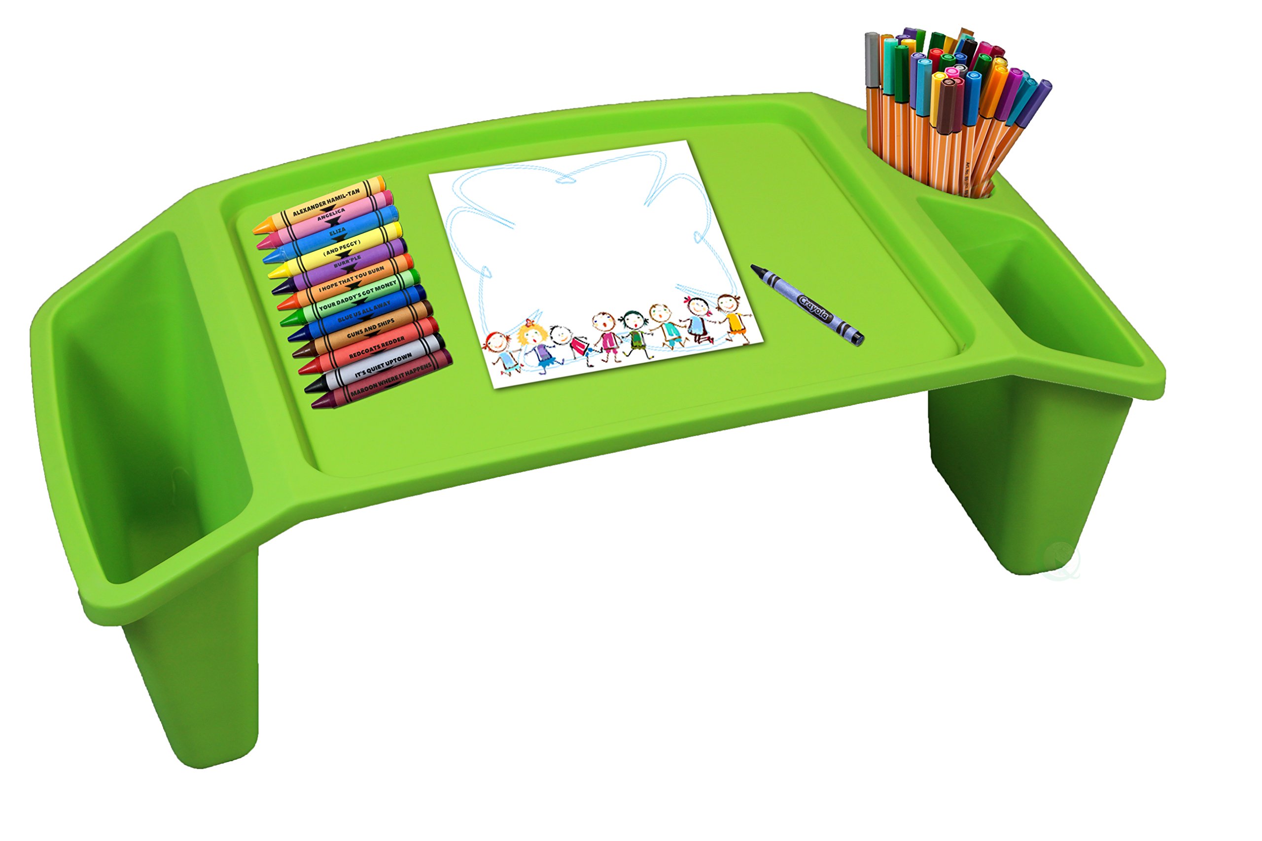 Basicwise Kids Lap Desk Tray - Portable Activity Table for Children, Green (Set of 12) | Perfect for Homeschooling, Road Trips & Indoor Play