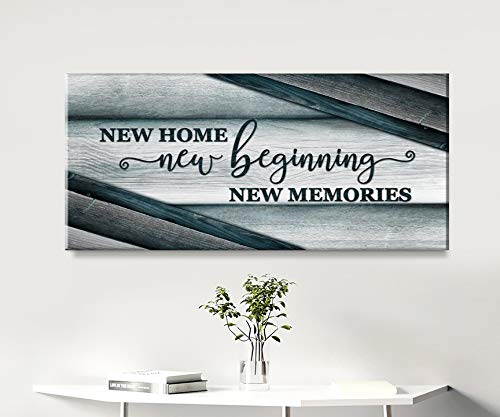 Wooden Framed Canvas Wall Art - Sense of Art New Home New Beginnings V15 - Housewarming Gift for Living Room, Religious & Rustic Home Decor (Teal, 60x27 Inches) - Perfect for Farmhouse, Apartment & Wedding Gifts