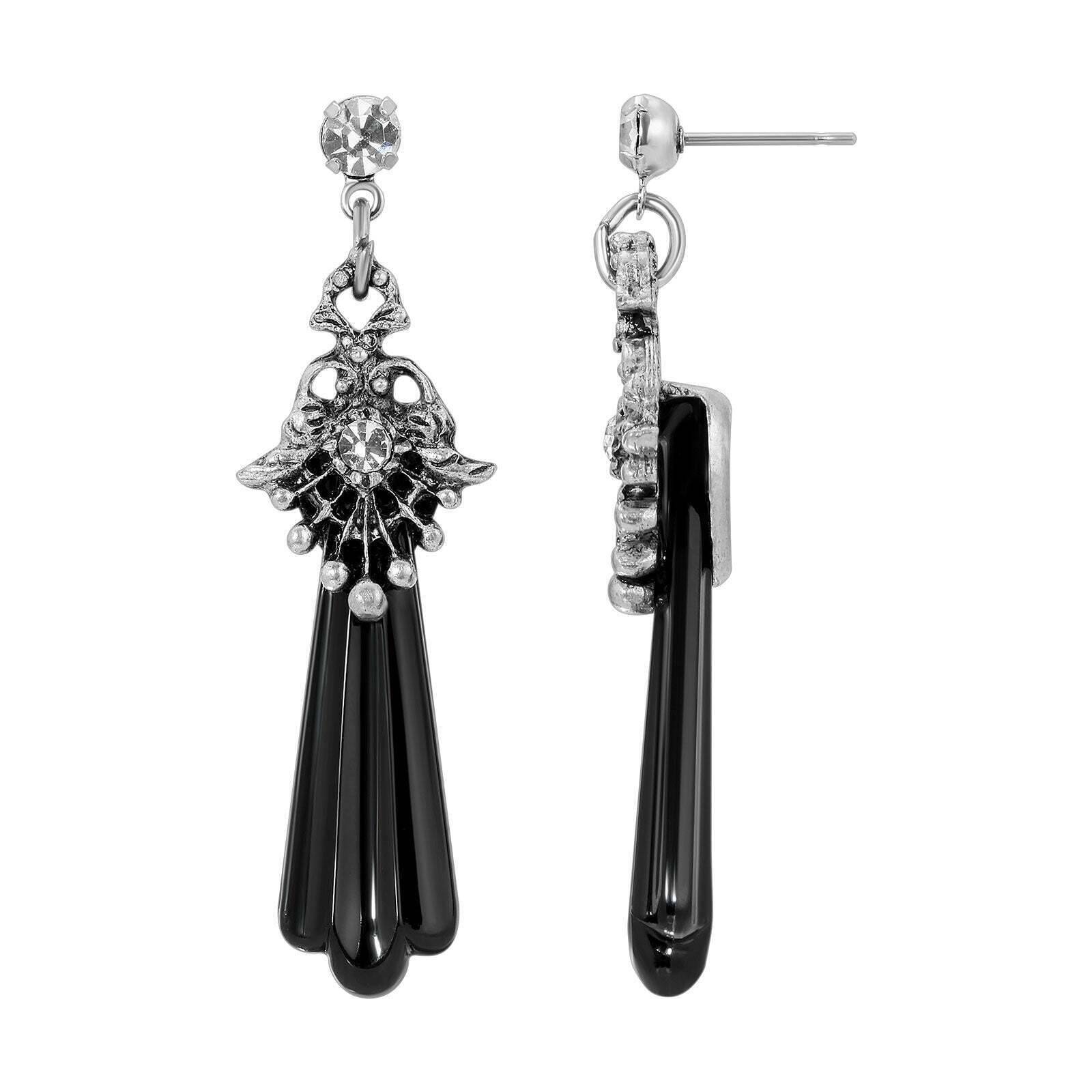 1928 Jewelry Black Art Deco Crystal Drop Earrings for Women - Vintage Style Dangle Earrings for Parties, Weddings & Evening Events