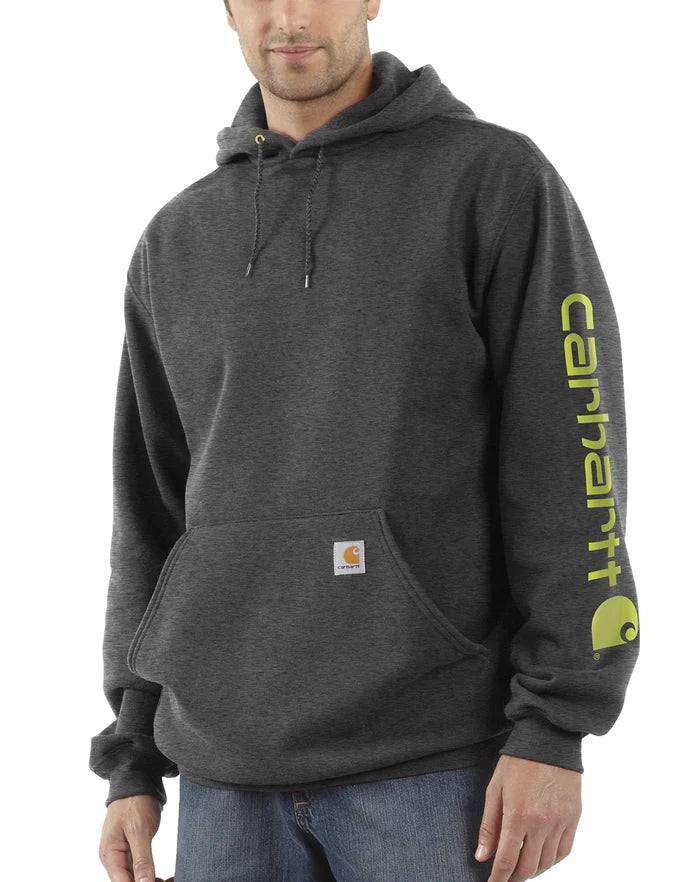 Carhartt Men's Signature Sleeve Logo Pullover Hoodie - Warm Fleece-Lined Sweatshirt for Work, Outdoor Activities & Casual Wear