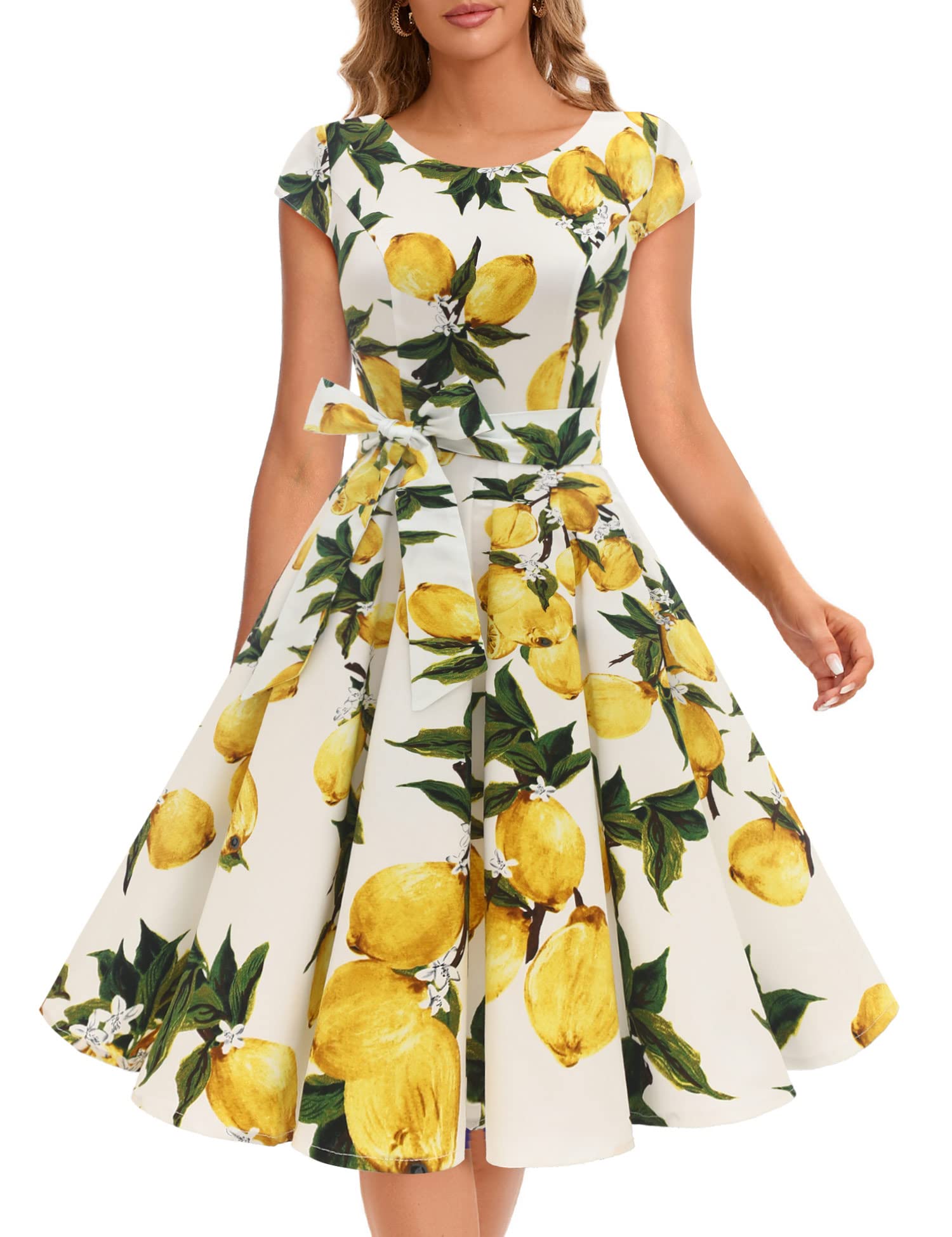 Vintage 1950s Retro Rockabilly Prom Dress for Women - Cap Sleeve Swing Dress - Perfect for 50s Themed Parties, Rockabilly Events & Vintage Prom Nights