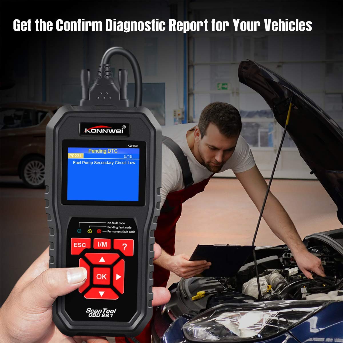 KW850 OBD2 Scanner & KW510 Battery Charger Tester - Professional Car Diagnostic Tool & 12V Auto Battery Tester - Perfect for Mechanics, DIY Enthusiasts & Home Garage Use