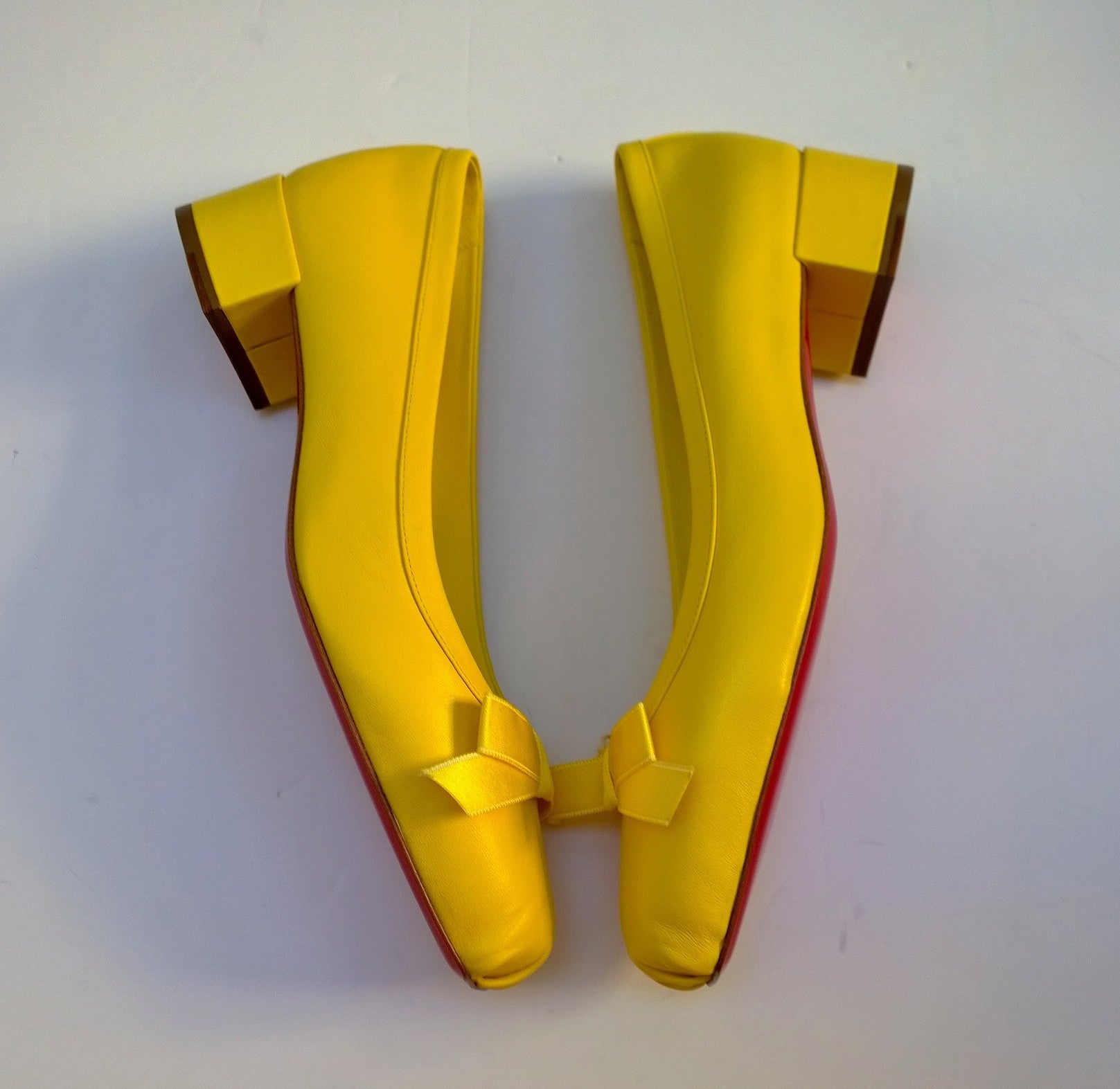 Christian Louboutin Mamaflirt 30mm Yellow Leather Ballerina Block Heel Pumps - Perfect for Weddings, Parties & Office Wear