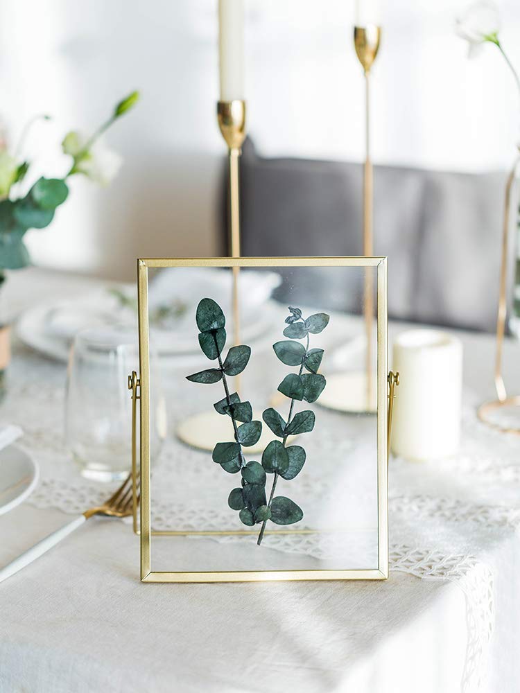 AceList 5x7 Metal Photo Frames Set of 3 - Gold Ornate Floating Glass for Tabletop Display