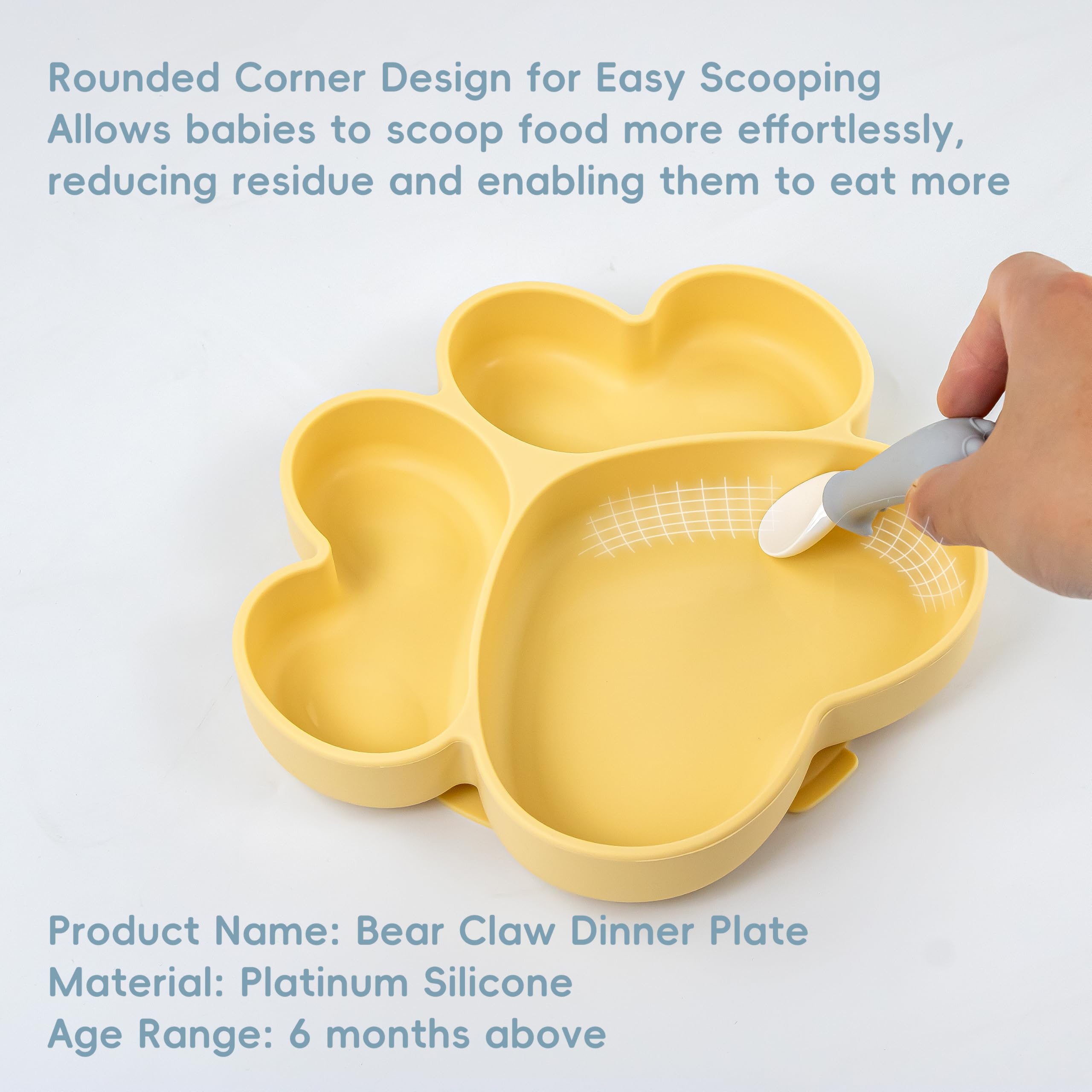 3PCS Bear Claw Silicone Suction Plates for Babies & Toddlers - BPA-Free, Microwave & Dishwasher Safe Divided Baby Plates - Ideal for Baby-Led Weaning, Mess-Free Feeding & Toddler Mealtime (Blue)