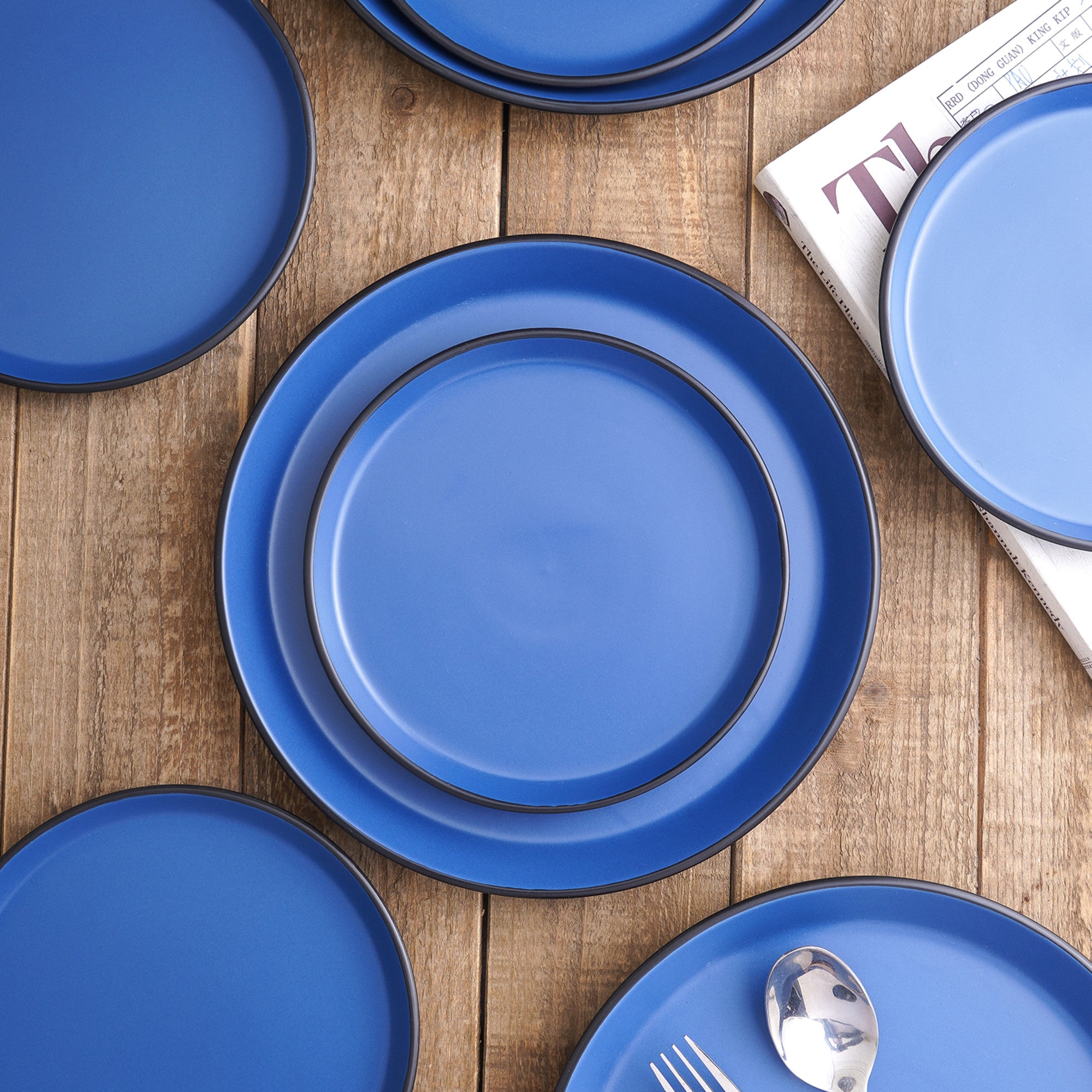 Albie Stoneware Salad Plate - Blue and Black Ceramic Dinnerware for Restaurants, Home Dining & Party Serving - Durable & Stylish Dish Set