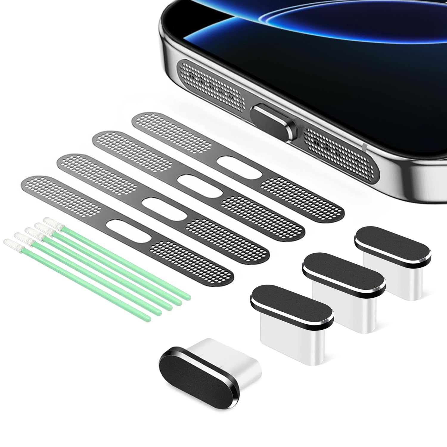 USB C Dust Plug 4-Pack - Type C Charging Port Cover with Speaker Dust Protector - Compatible with iPhone 16/16 Plus/16 Pro/16 Pro Max/15/15 Pro/15 Pro Max/15 Plus - Black (Perfect for Travel, Gym & Daily Phone Protection)