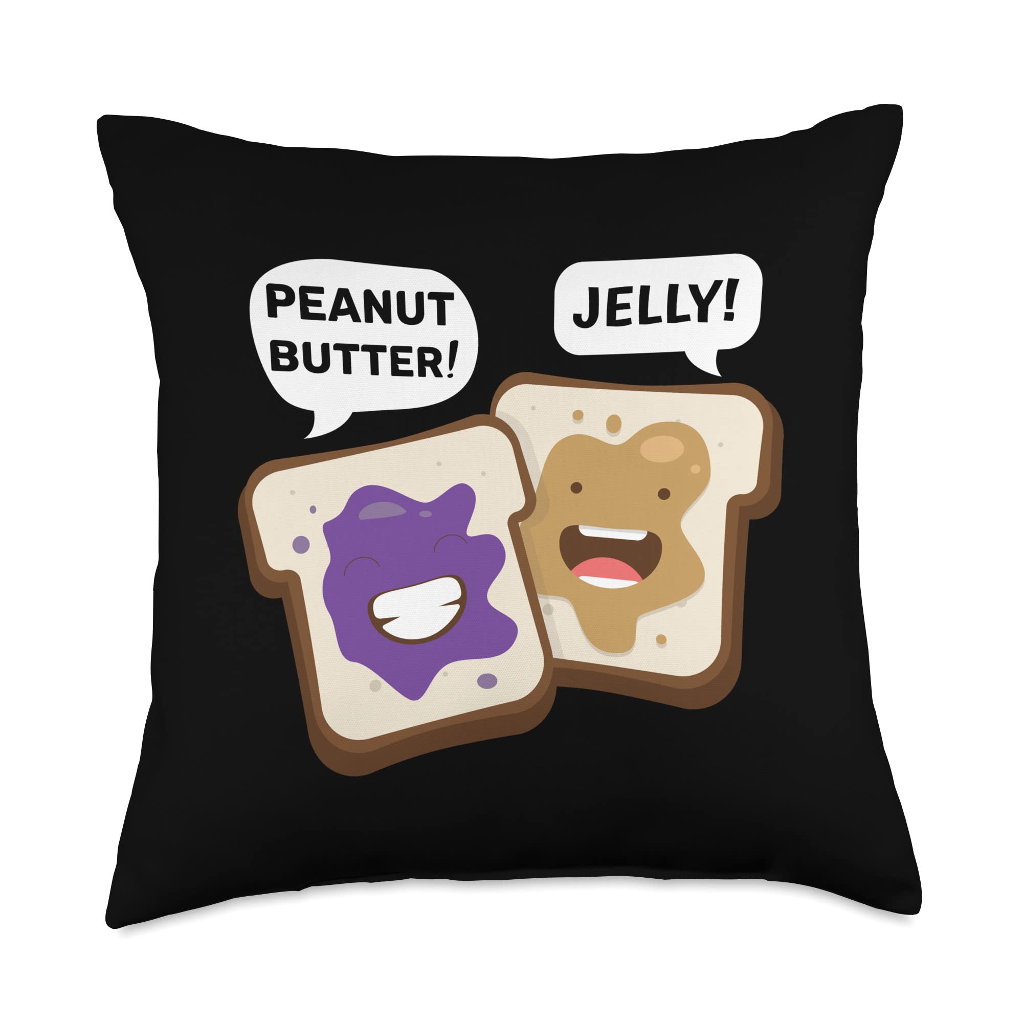 Peanut Butter Jelly Time Vibes Throw Pillow 18x18 Inches - Colorful Decorative Cushion for Living Room, Bedroom & Dorm Decor