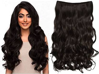 Samyak Clip-in Wavy/Curly Hair Extensions - 5 Piece Set for Women - Natural Brown - Perfect for Parties, Weddings & Everyday Styling
