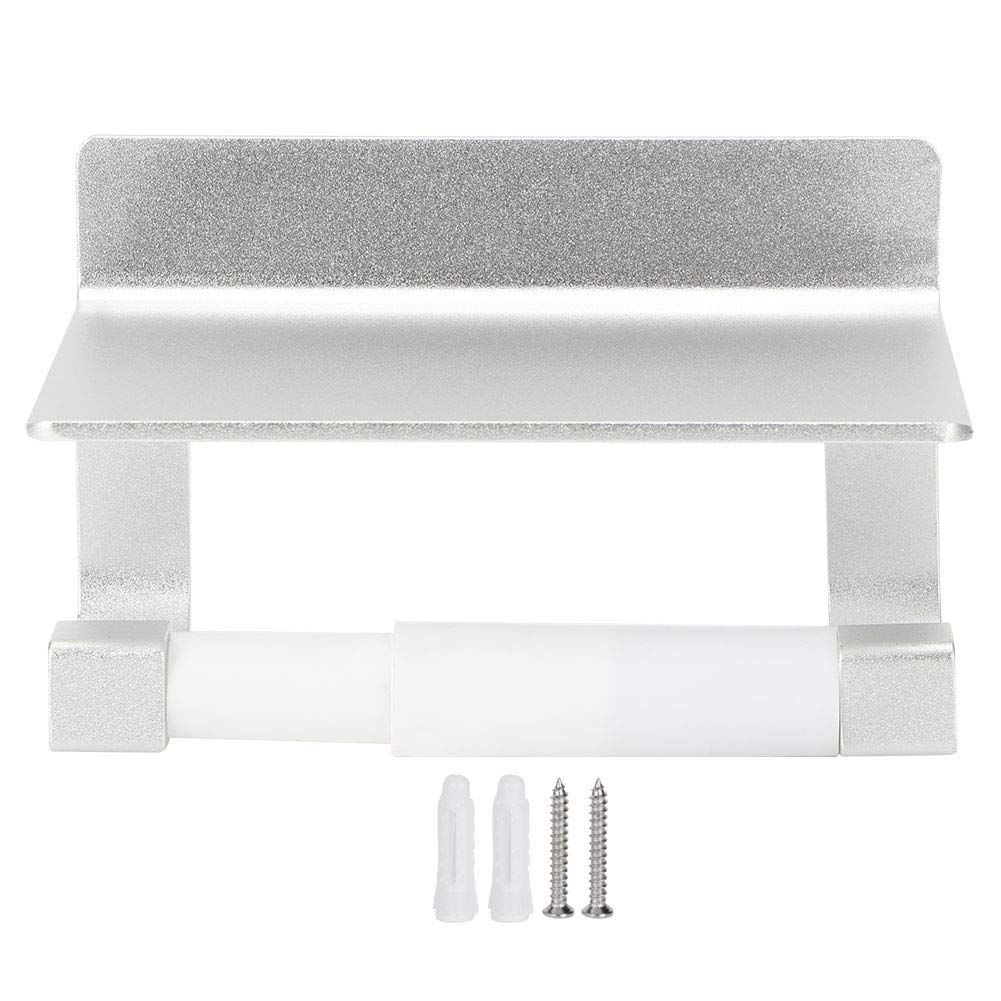 Wall Mounted Paper Towel Holder - Space Saving Aluminum Toilet Paper Roll Holder with Phone Shelf - Silver (Perfect for Bathroom, Kitchen & Office Organization)