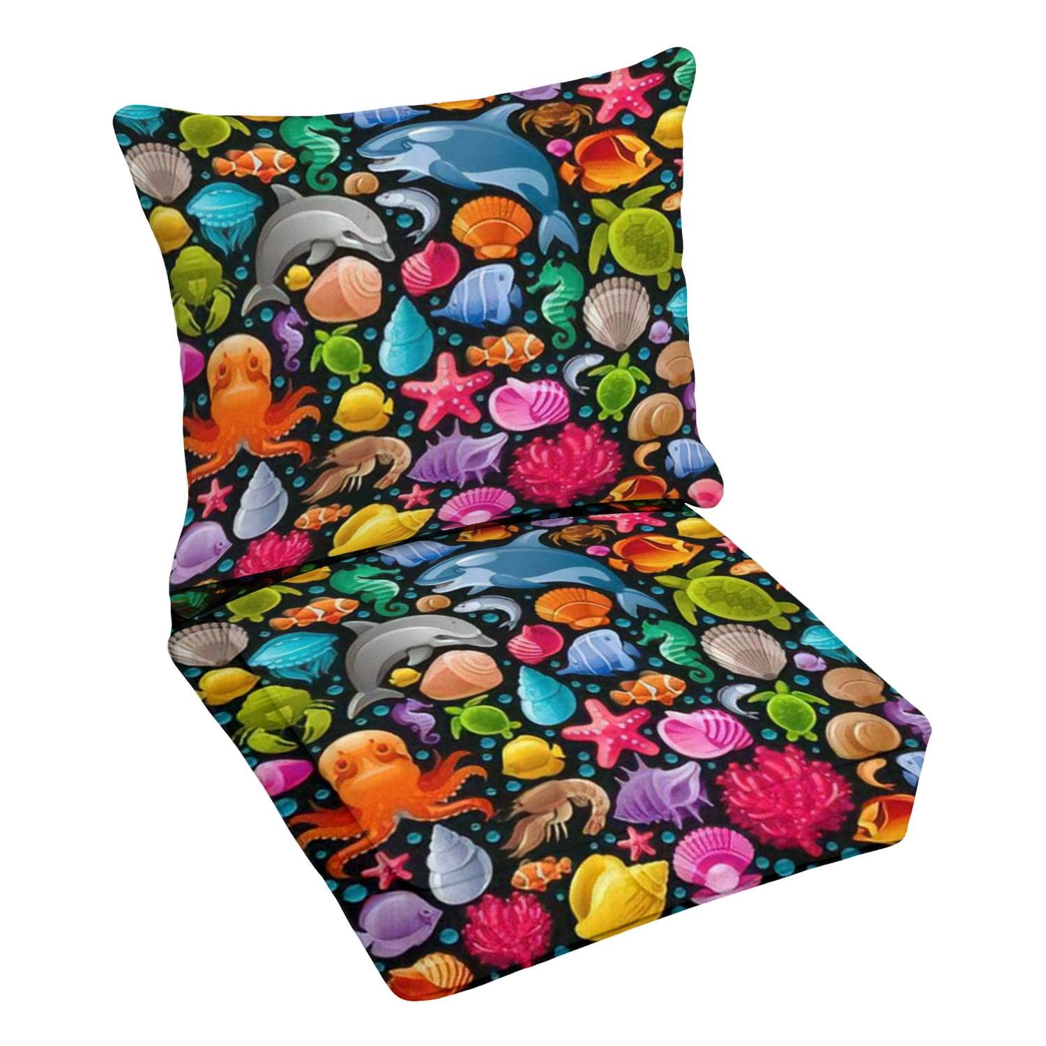 Premium Outdoor Deep Seating Cushion Set - Waterproof Patio Furniture Replacement with Dolphin Print - Comfortable Lounge Chair Cushions for Poolside, Beach House & Backyard Relaxation
