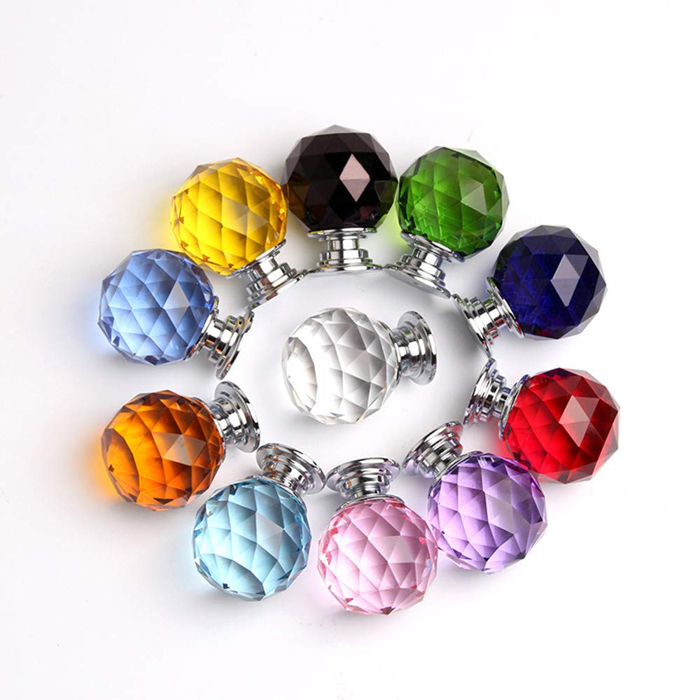 12pcs 30mm Crystal Glass Cabinet Knobs - Amber for Kitchen, Dresser, Cupboard