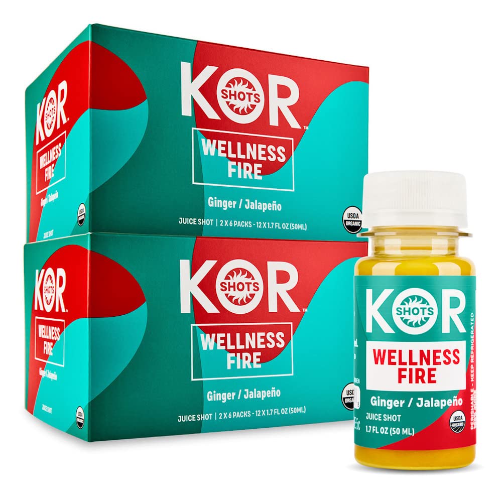 Organic KOR Shots Ginger Turmeric Jalapeño Immunity Booster - 24 Pack x 1.7 Fl Oz - USDA Certified - Wellness Fire Shot - Natural Energy & Immune Support for Active Lifestyles, Workouts & Daily Wellness