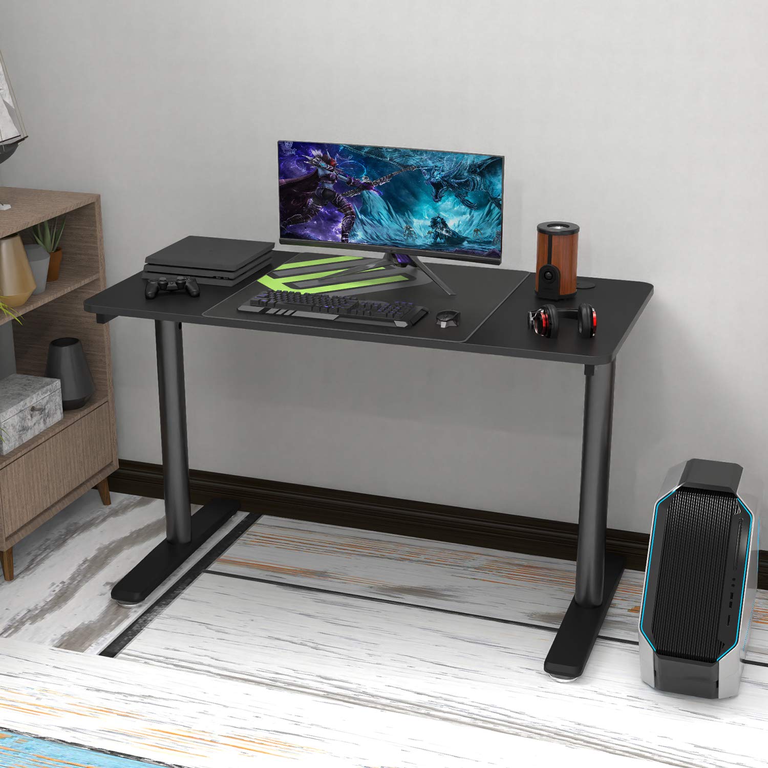 47 Inch Modern Computer Desk with I-Shaped Legs - Sturdy Home Office & Gaming Desk for Work, Study, and PC Gaming - Black Workspace Solution for Small Spaces & Ergonomic Setup