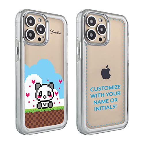 Custom Clear iPhone 13 Pro Max Case for Girls - Personalized Name & Pixelated Panda Design - Protective Phone Cover for School, Work & Everyday Use