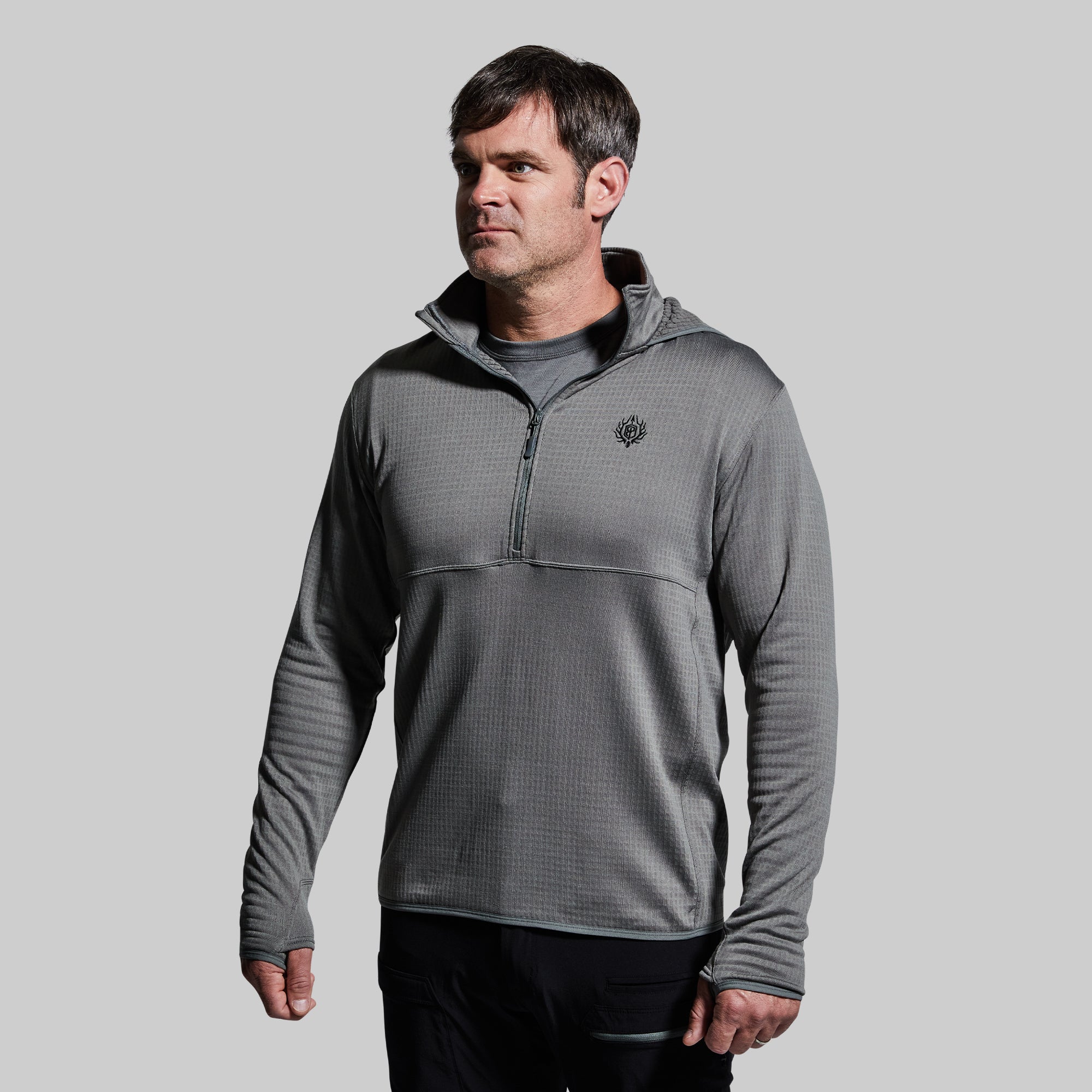 Men's Quiver Half Zip Hoodie - Lightweight Fleece Pullover with Kangaroo Pocket (Wolf Grey) - Perfect for Hiking, Camping & Outdoor Activities