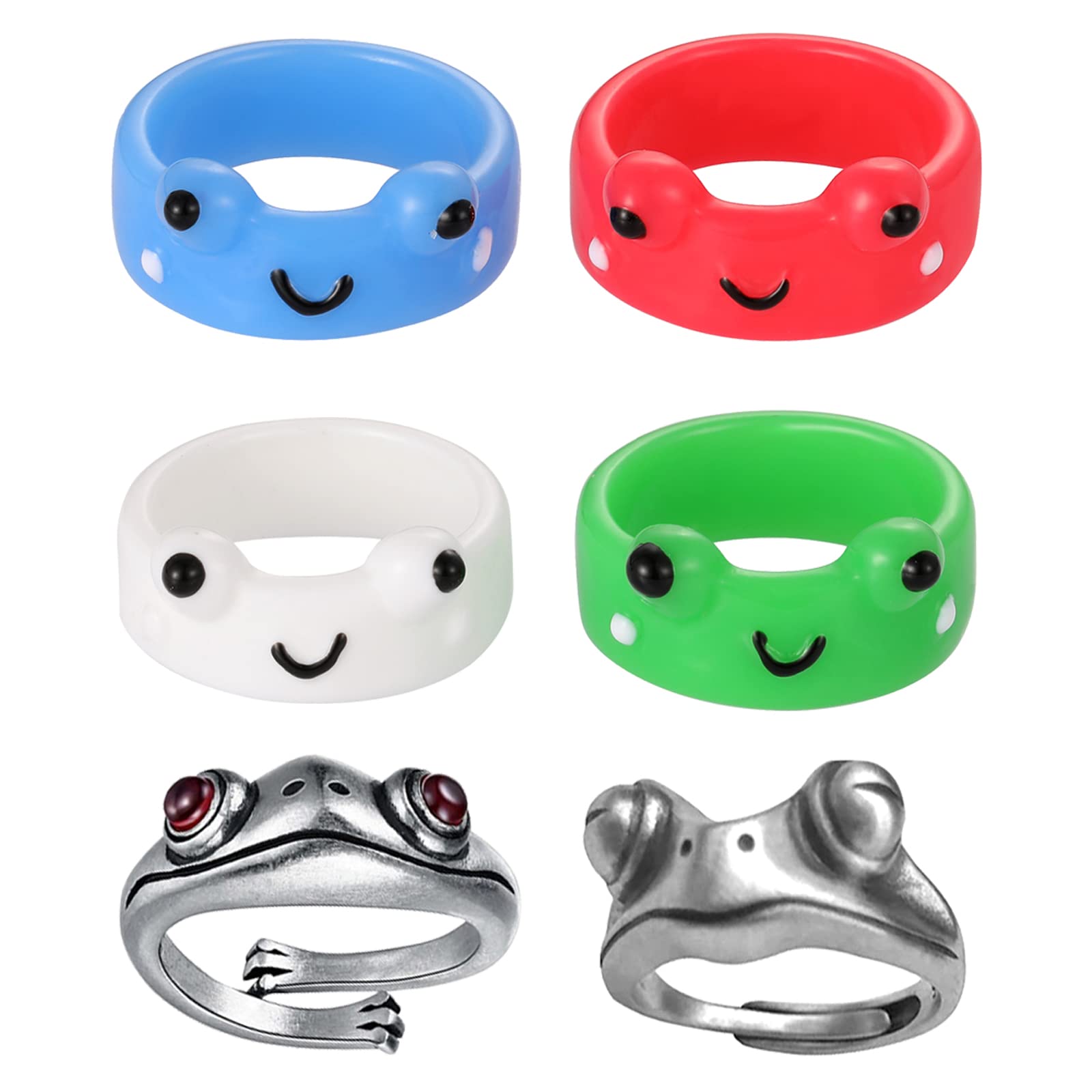 6 Pcs Frog Rings for Women - Colorful Animal Clay Jewelry Matching Set for Teen Girls - Perfect for Gifts, Parties & Boho Fashion Accessories