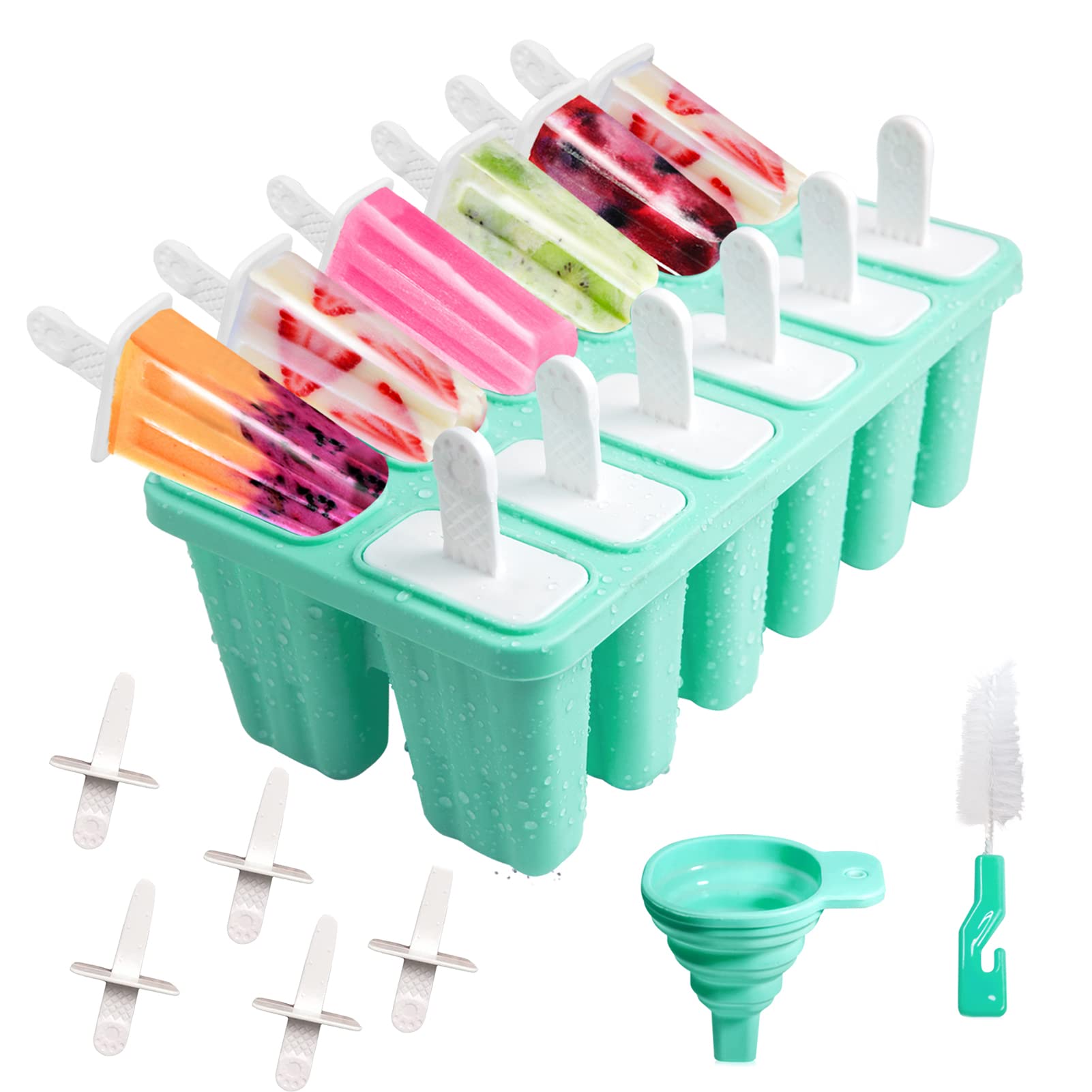 Meajore 12-Cavity BPA-Free Silicone Popsicle Molds - Reusable Ice Pop Maker for Kids (Green) | Perfect for Summer Treats, Birthday Parties & Healthy Snacks