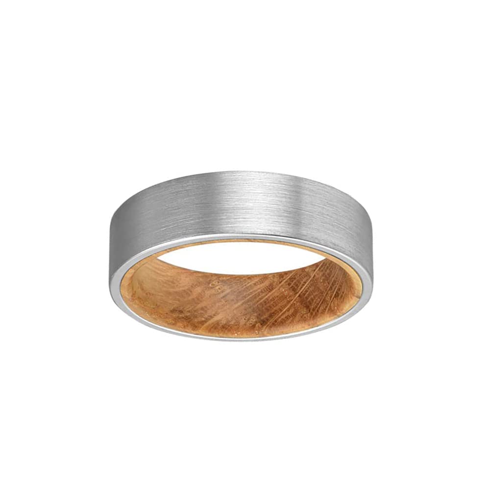 6mm Silver Tungsten Wedding Band for Men - Bourbon Barrel & Reclaimed Wood Ring - Unique Anniversary Gift for Him - Perfect for Whiskey Lovers & Outdoor Enthusiasts