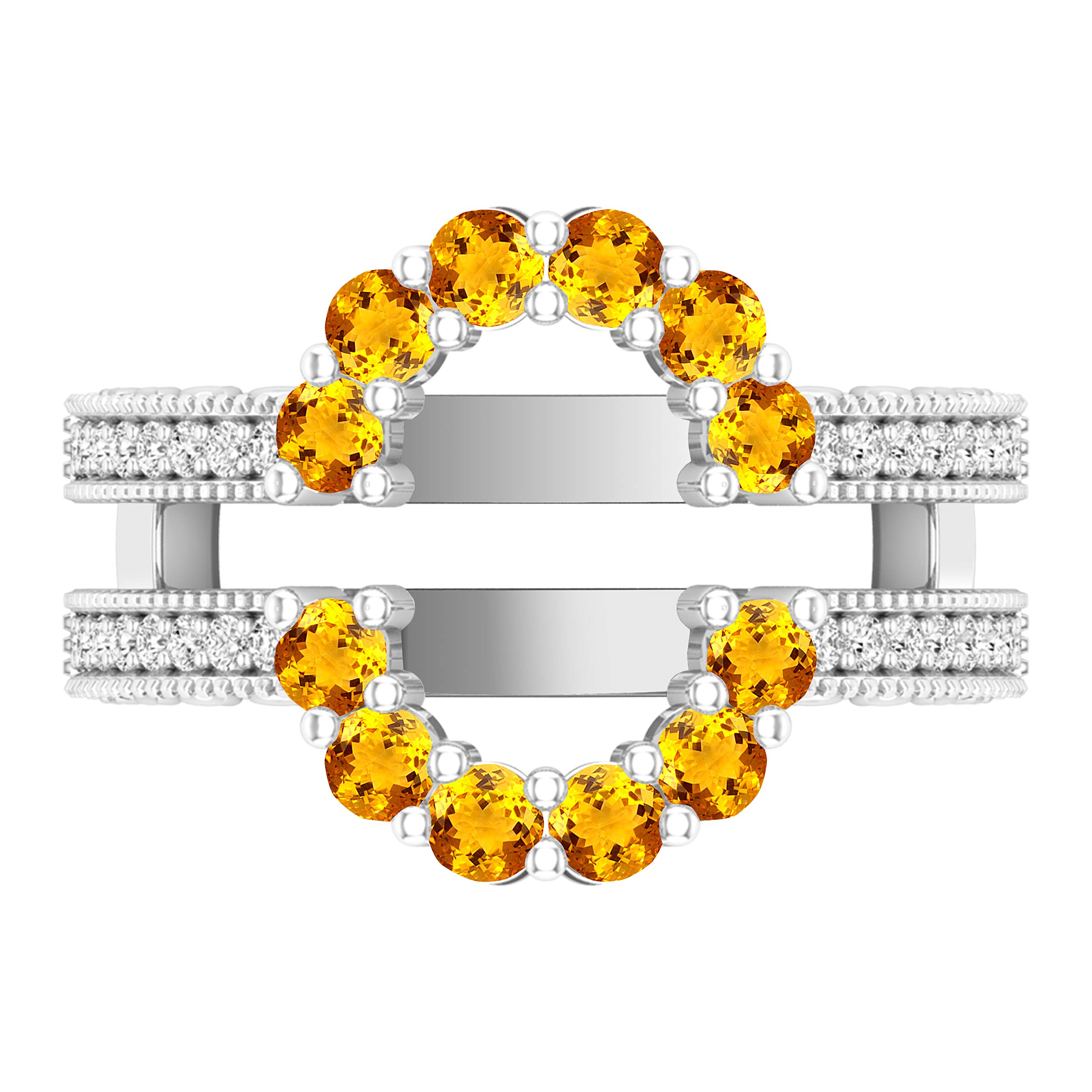 Dazzlingrock Collection 18K Solid White Gold Round Gemstone & Diamond Women's Enhancer Guard Double Wedding Ring - Perfect for Bridal Jewelry, Anniversary Gifts & Special Occasions