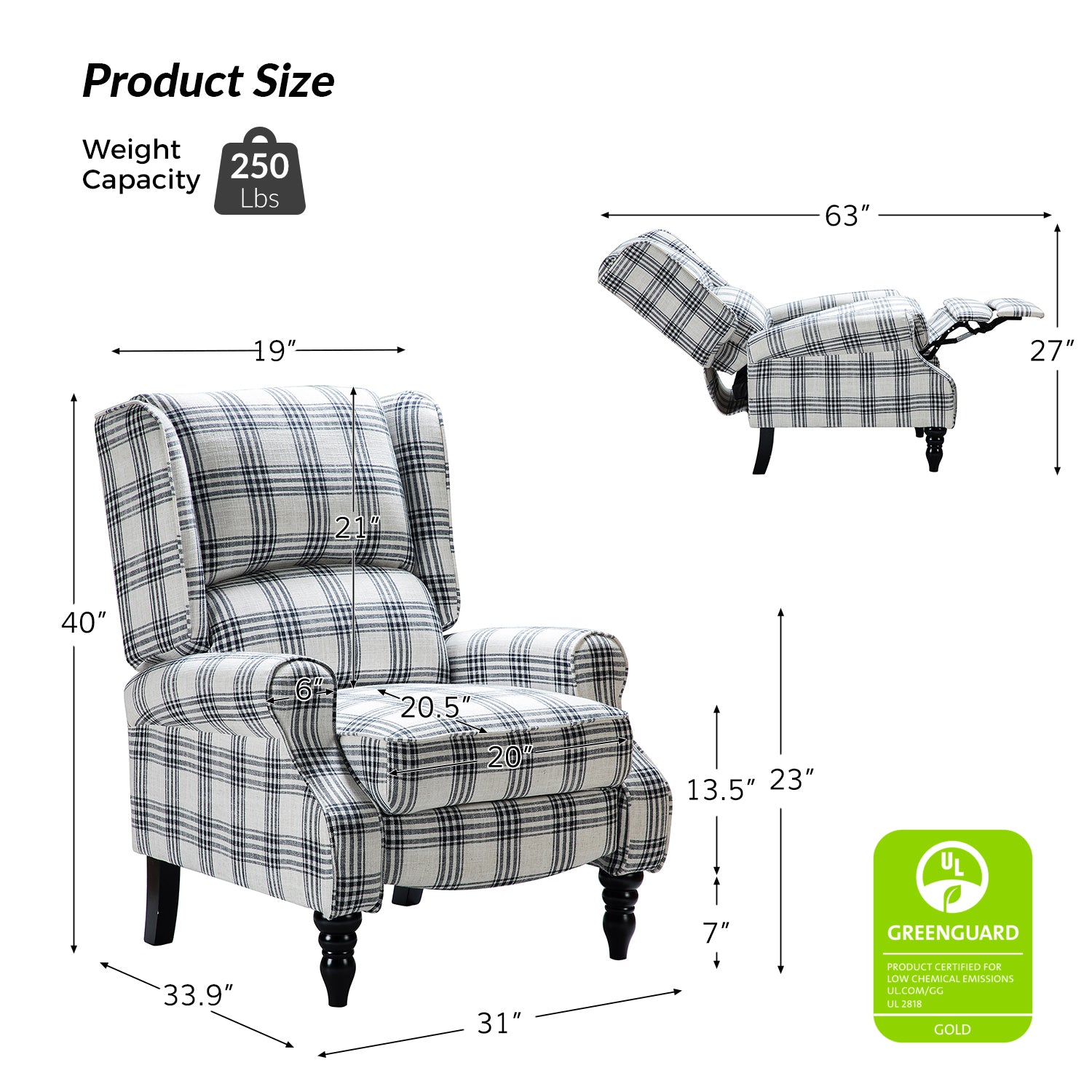 Erdeni Upholstered Manual Wingback Recliner Chair - Comfortable Living Room Armchair with Smooth Reclining Mechanism - Perfect for Home Theater, Reading Nook & Relaxation