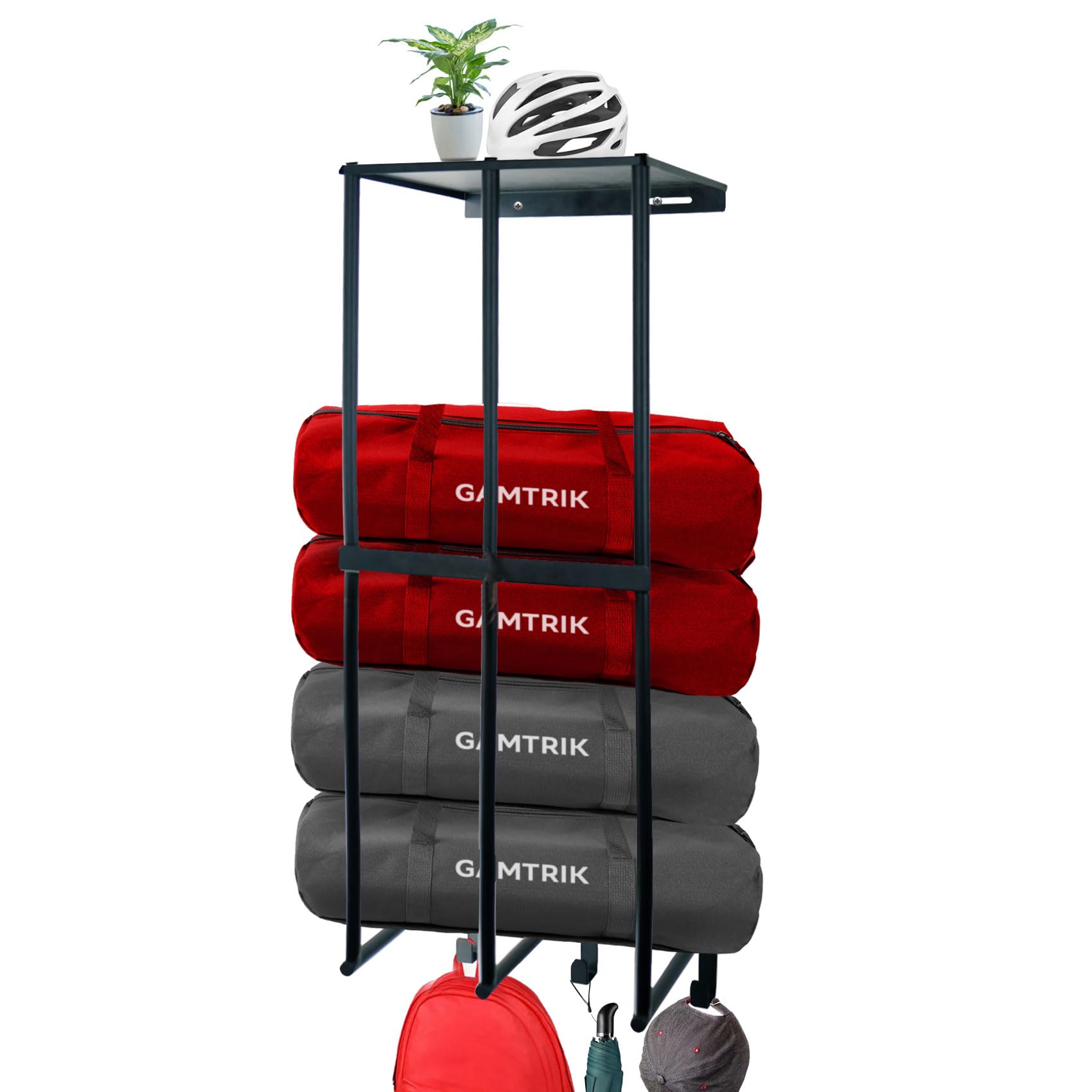 Heavy Duty Metal Camping Chair Wall Mount Storage Rack with 3 Hooks - Garage Organization Solution for Camping Chairs, Beach Chairs & Umbrellas - Space Saving Wall Shelves for Garage, Basement, Shed or Outdoor Storage