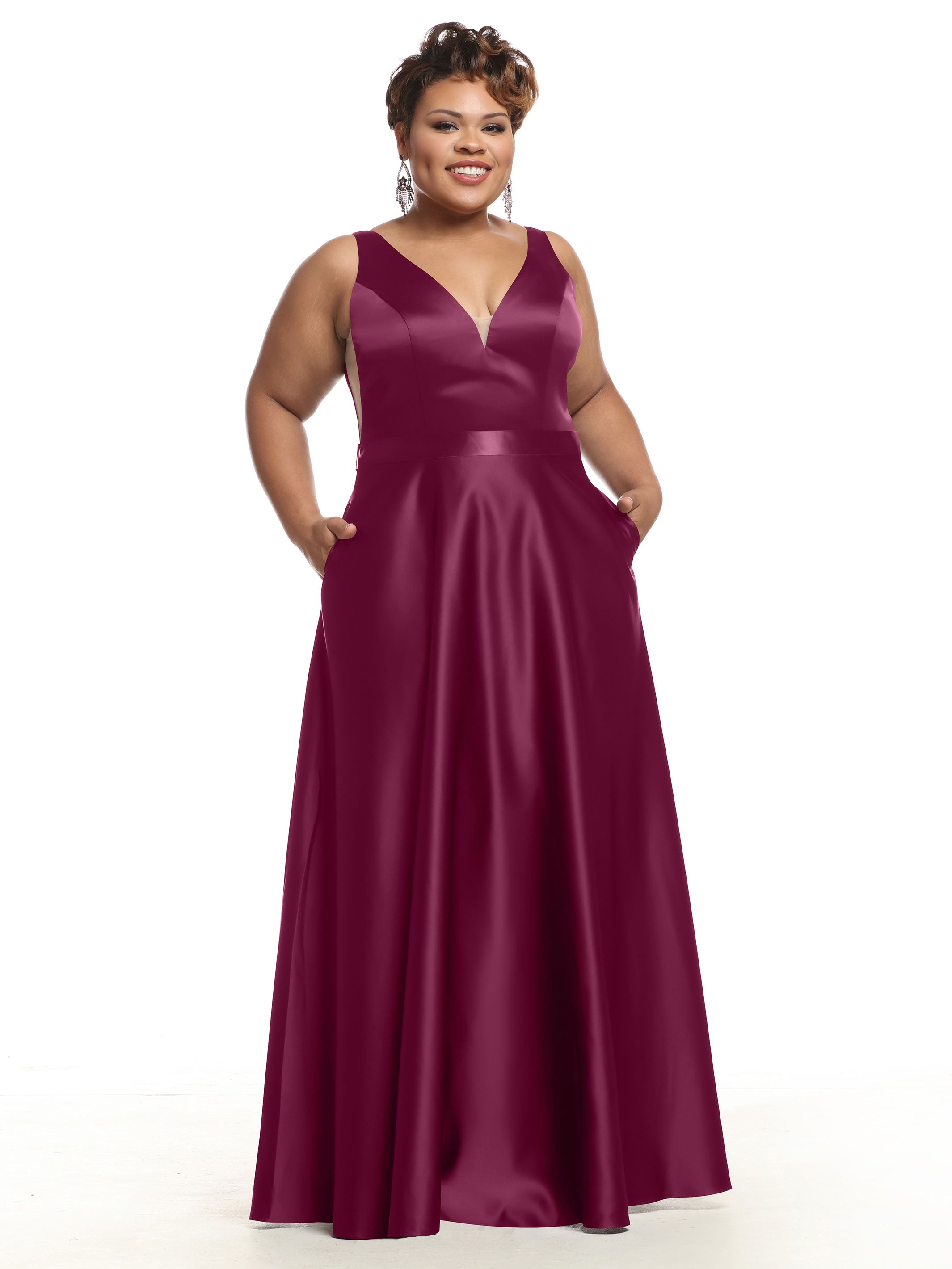 Elegant 80118 Satin A-Line Bridesmaid Dress with V-Neck & Waist Sash - Perfect for Weddings, Formal Events & Special Occasions