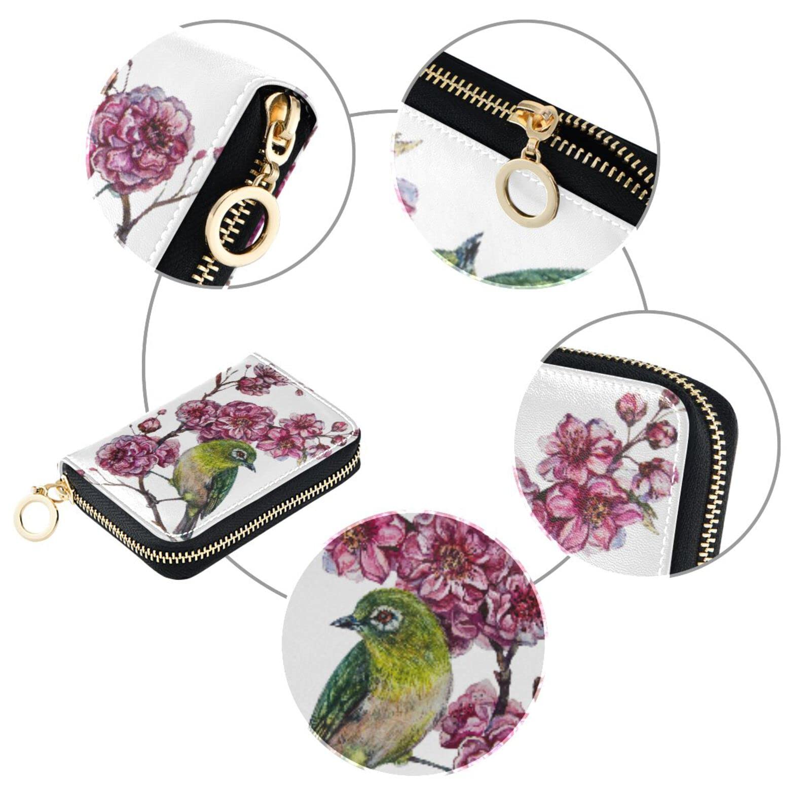 RFID Credit Card Holder for Women - Pink Floral Leather Wallet for Travel & Daily Use