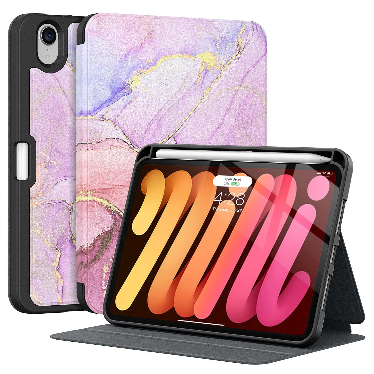 Supveco Slim Protective Case for iPad Mini 7 (A17 Pro) 2024 & iPad Mini 6 2021 8.3 Inch - Soft TPU Back Cover with Pencil Holder & Auto Wake/Sleep Function - Pink - Perfect for Work, School & Travel