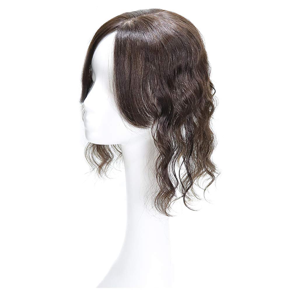 100% Human Hair Clip-In Topper - Seamless U-Shape Water Wavy Forehead Closure Wiglet (13x13cm, 35cm, Brown) - Perfect for Thinning Hair & Instant Volume - Great for Daily Wear, Parties & Special Occasions