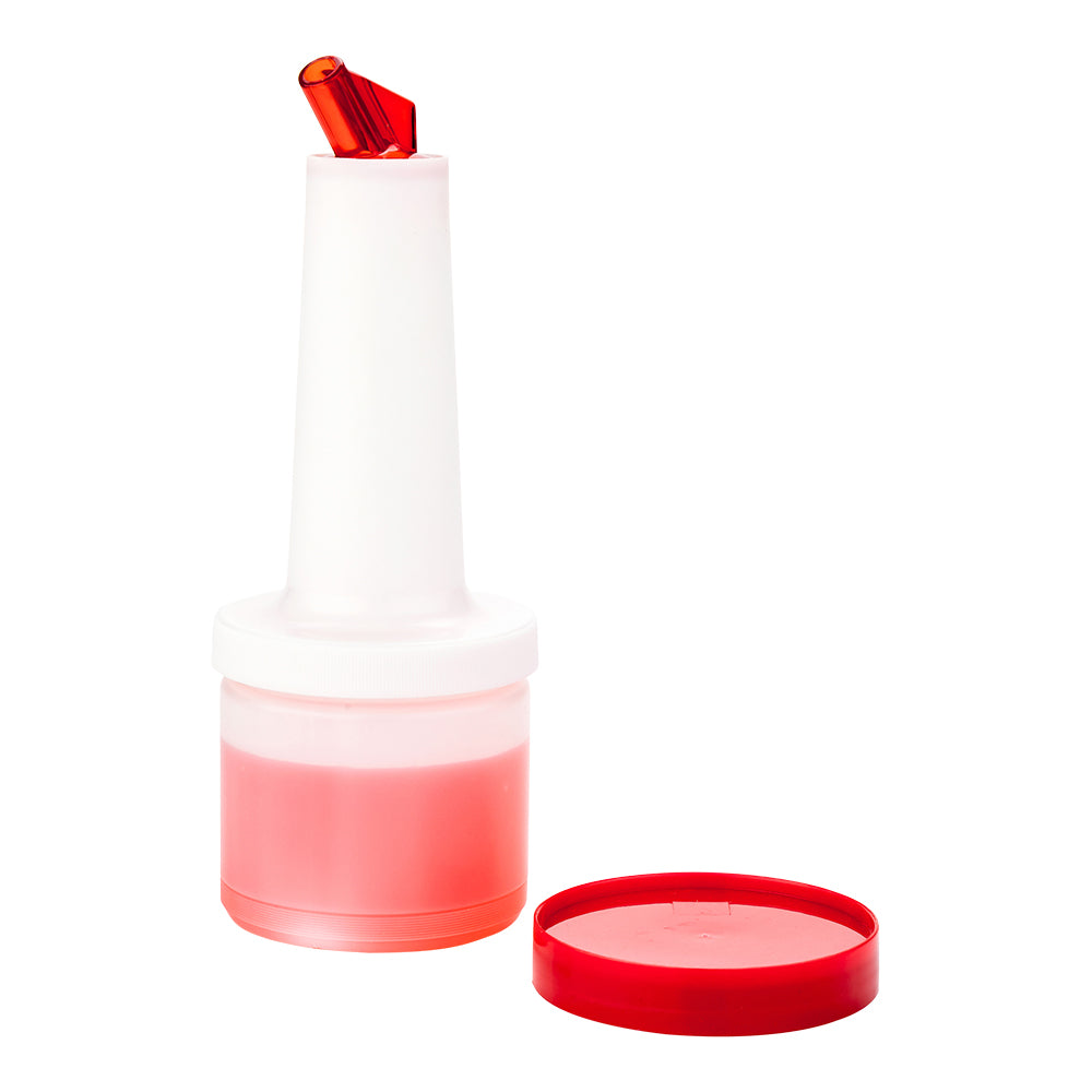 Bar Lux 0.5 Quart Plastic Quick Pour Storage Bottle with Red Spout & Lid - 3.5