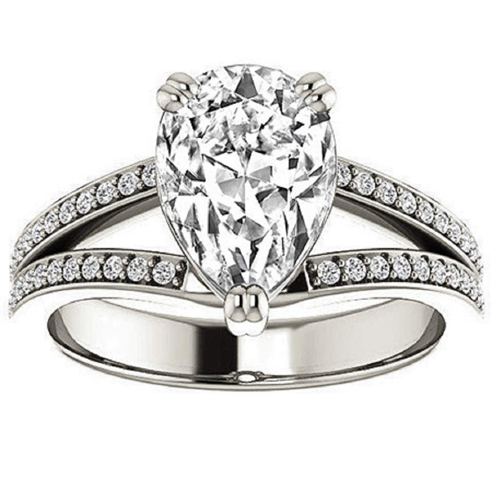 2.10CT Pear Cut VVS1 Colorless Moissanite Split Shank Bridal Ring Set in 925 Sterling Silver - Elegant Engagement & Wedding Rings, Perfect Gift for Her - Ideal for Proposals, Anniversaries, and Special Occasions