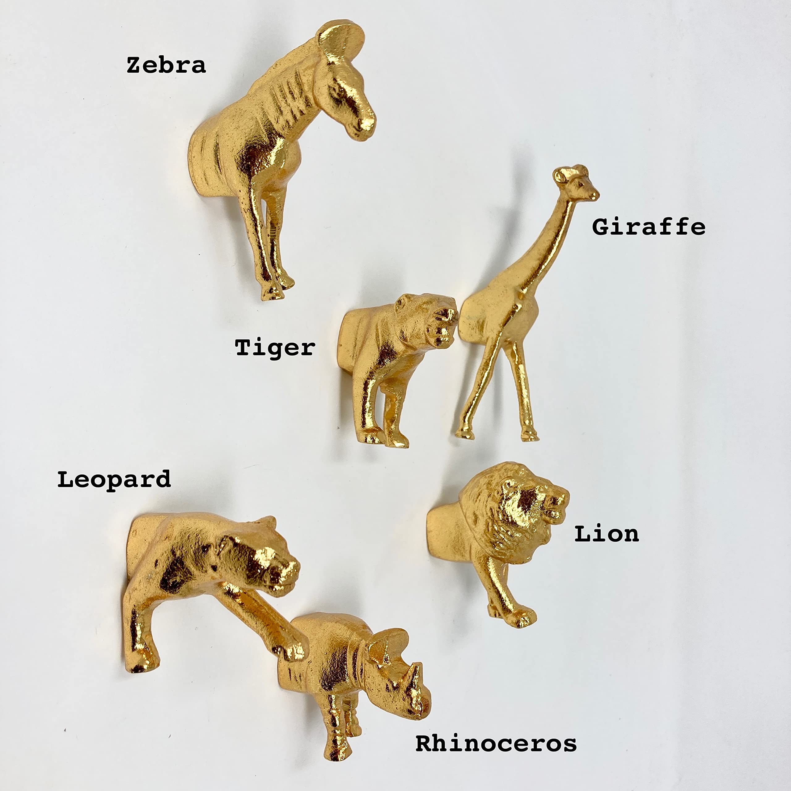 Gold Safari Animal Iron Metal Drawer Knobs - Giraffe Design Cabinet Pulls for Dresser, Wardrobe & Furniture (Set of 6) - Perfect for Kids Room, Nursery & Jungle-Themed Decor