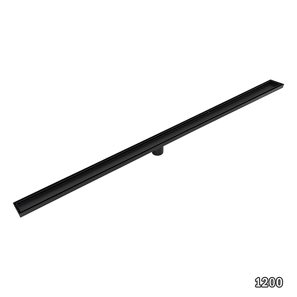 1200mm Black Tile Insert Shower Drain Grate with Center Outlet - Heavy Duty Floor Waste for Bathroom, Wet Room & Shower Enclosure - Anti-Clog Design for Easy Maintenance