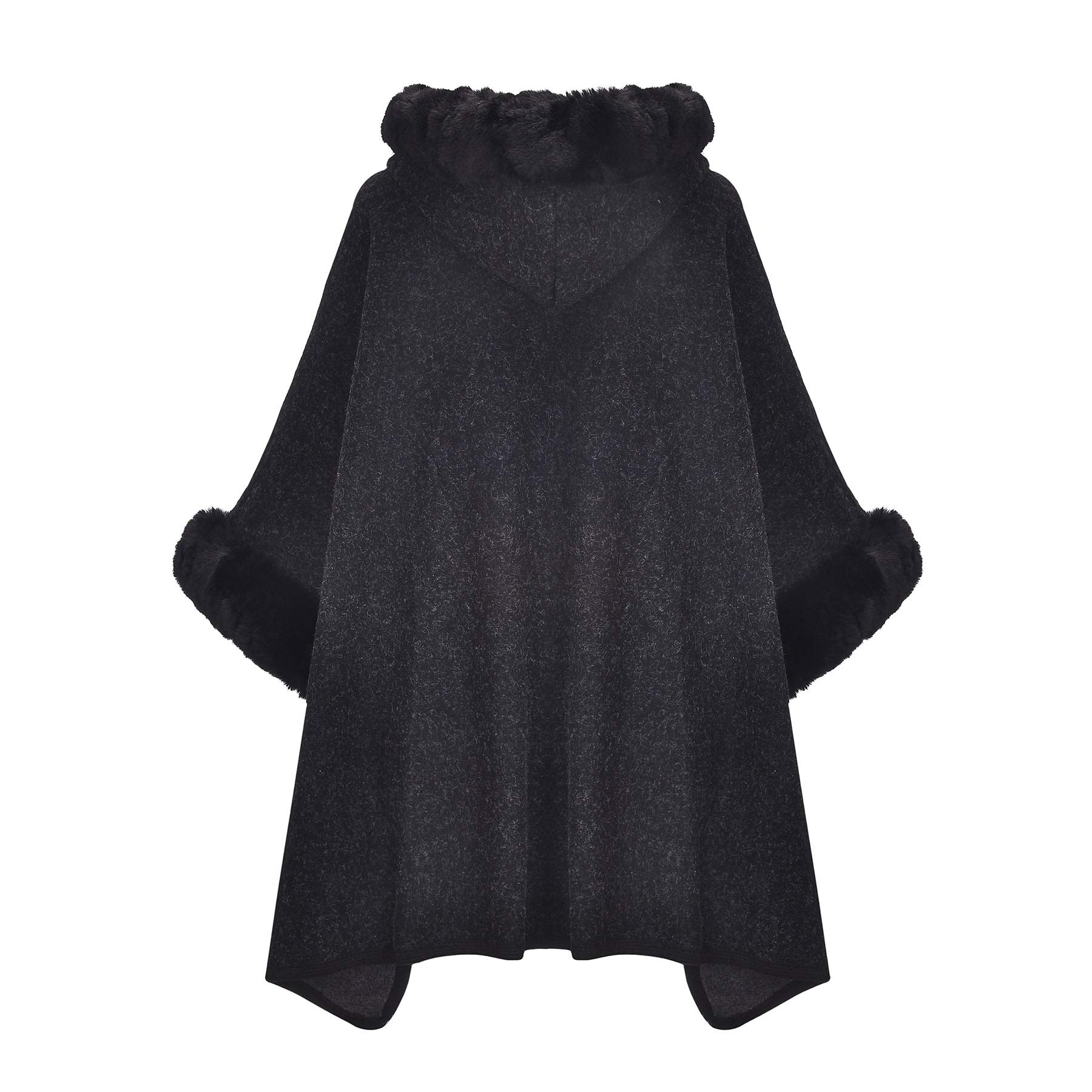 ZLYC Women's Winter Warm Faux Fur Trim Hooded Cardigan Sweater Cloak Jacket - Cozy Outerwear for Cold Weather, Casual Outings & Holiday Fashion