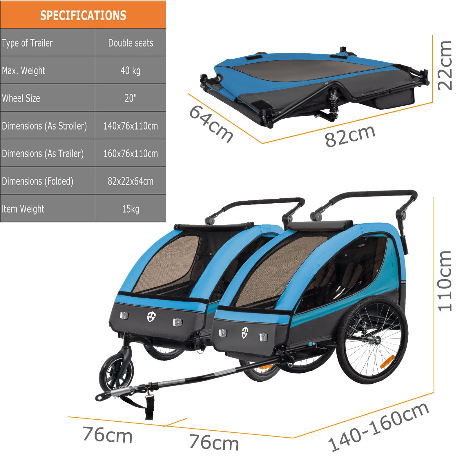 TIGGO VS 2-in-1 Bike Trailer & Stroller - Double Seat Bicycle Carrier for Toddlers and Kids - Perfect for Cycling, Jogging, and Outdoor Family Adventures