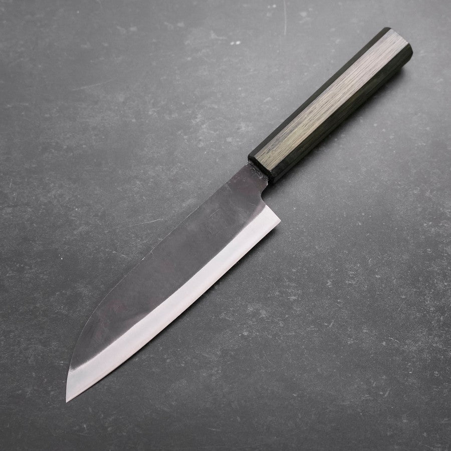 Premium Santoku Knife 165mm - Japanese White Steel #2 with Kurouchi Finish & Green Urushi Handle - Perfect for Sushi, Vegetables, and Precision Cutting