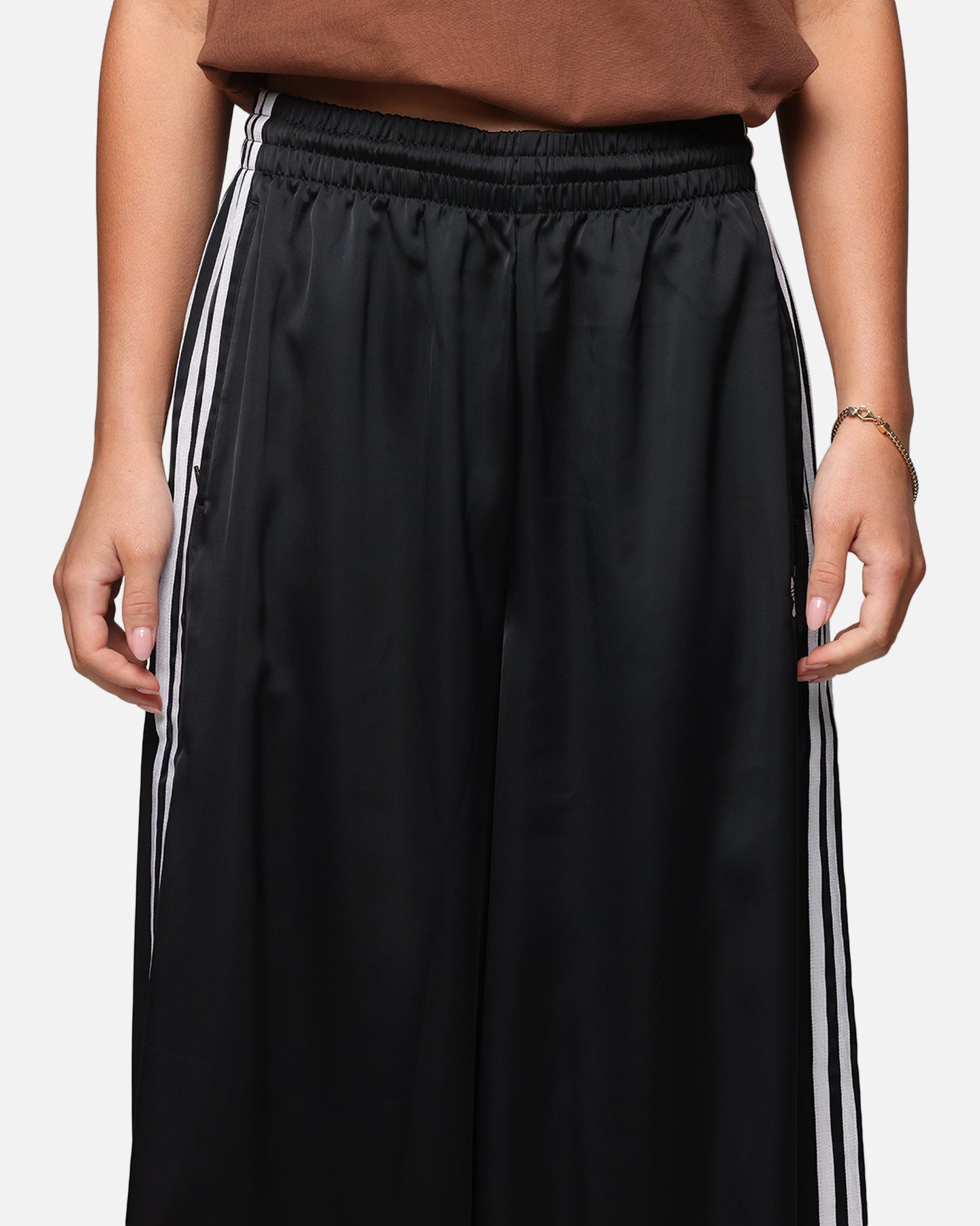 Adidas Women's Satin Wide Leg Lounge Pants - Black | Comfortable High Waisted Yoga Pants for Workout, Travel & Casual Wear