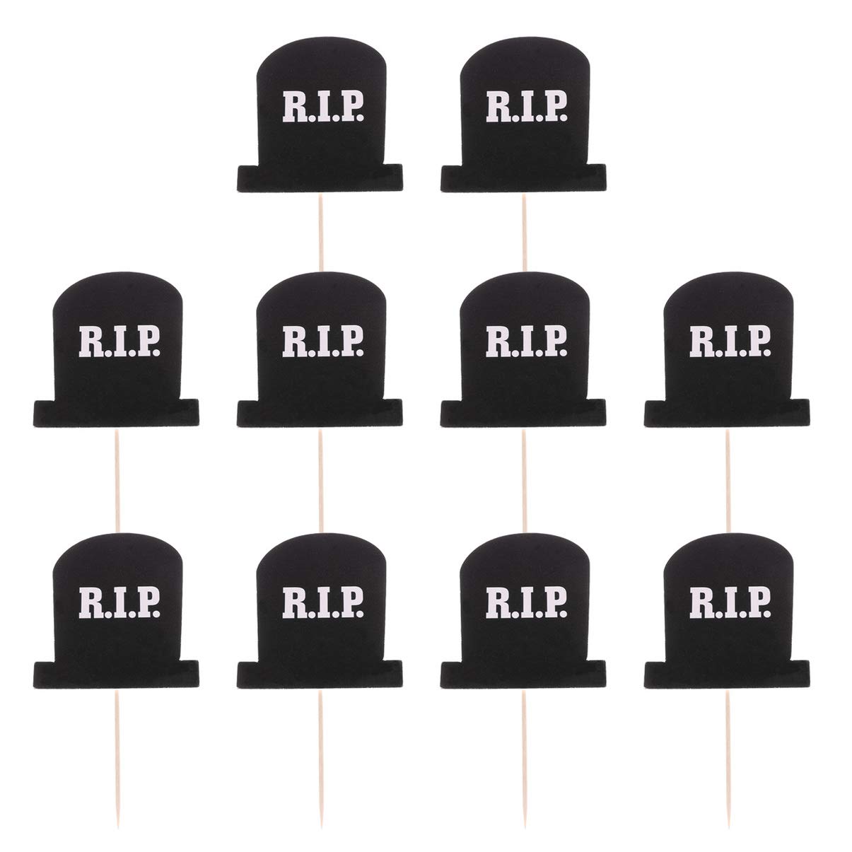 10pcs Halloween Cake Toppers - Witch, Trick or Treat & Cemetery Designs for Party Decorations | Wooden & Paper Cupcake Toppers for Halloween Desserts, Muffins & Cakes | Perfect for Halloween Parties, Trick or Treat Events & Spooky Dessert Displays