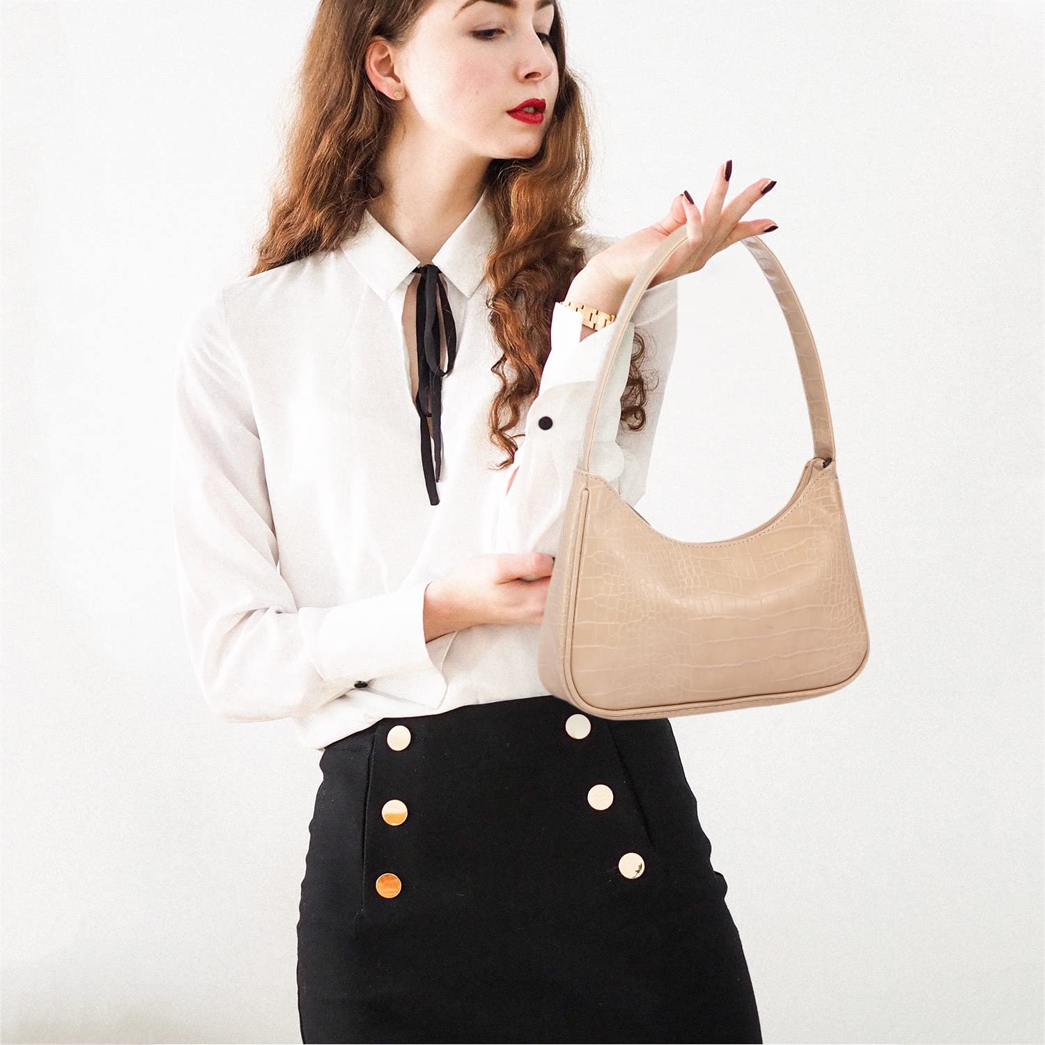 LOVEVOOK Women's Small Shoulder Bag - Crocodile Pattern Vegan Leather Clutch Purse, Cute Mini Handbag for Everyday Use, Date Night & Travel Accessories