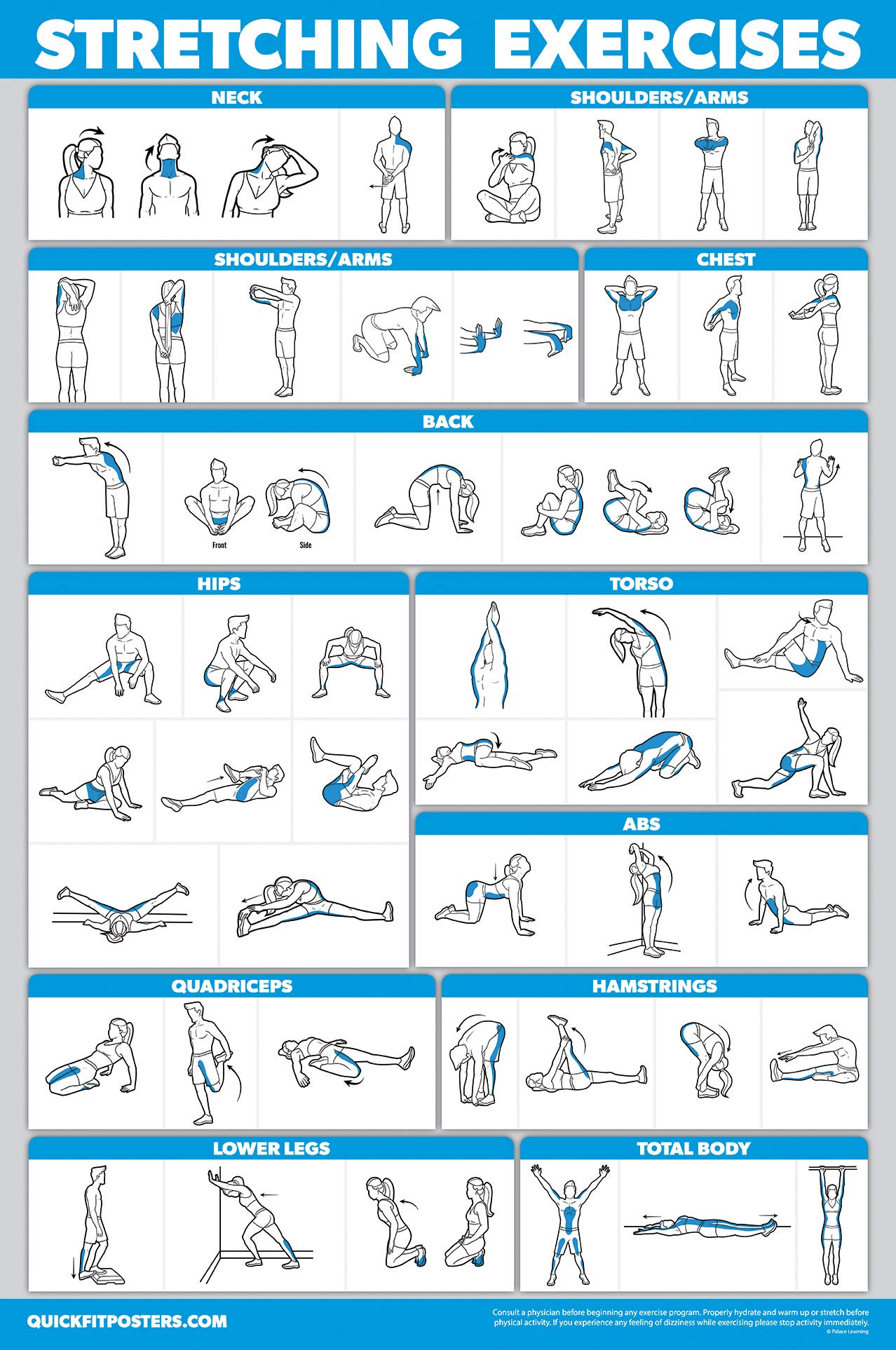 QuickFit 10-Pack Workout Poster Set - Yoga, Kettlebell, Resistance Bands, Bodyweight & More Exercise Guides (Laminated 18